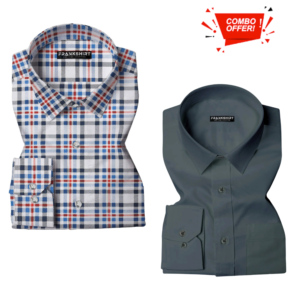 BlackTree Pack of 2 Cotton Shirt for Man (Black Blue with Dark Grey)