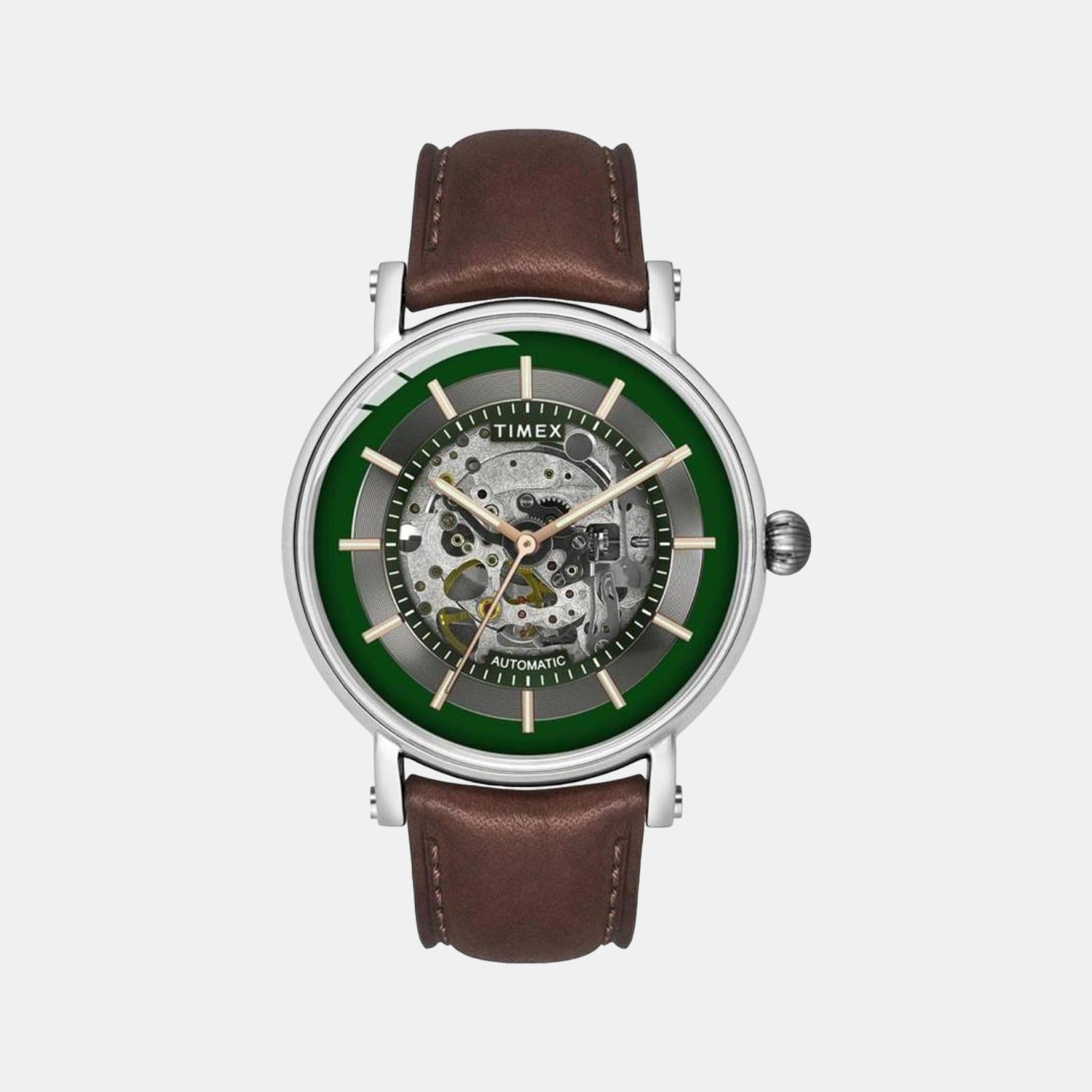 Timex E Class Men Automatic Green Dial Analog Leather Watch TWEG16717