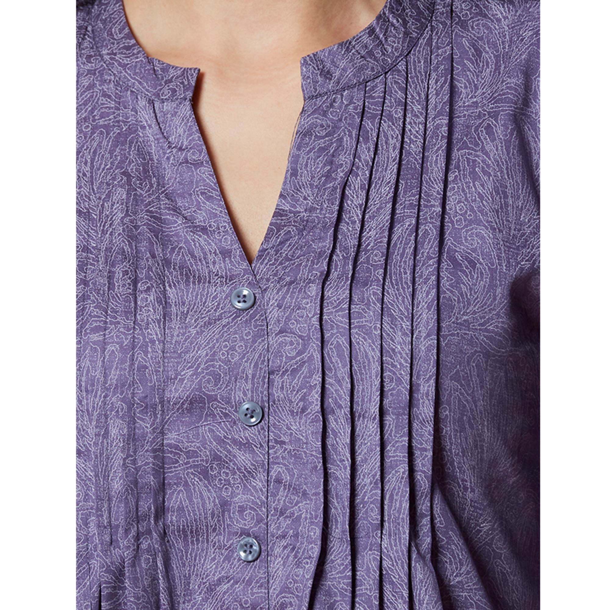Peachmode Dark Purple Printed Pure Cotton A-Line Top - view 3