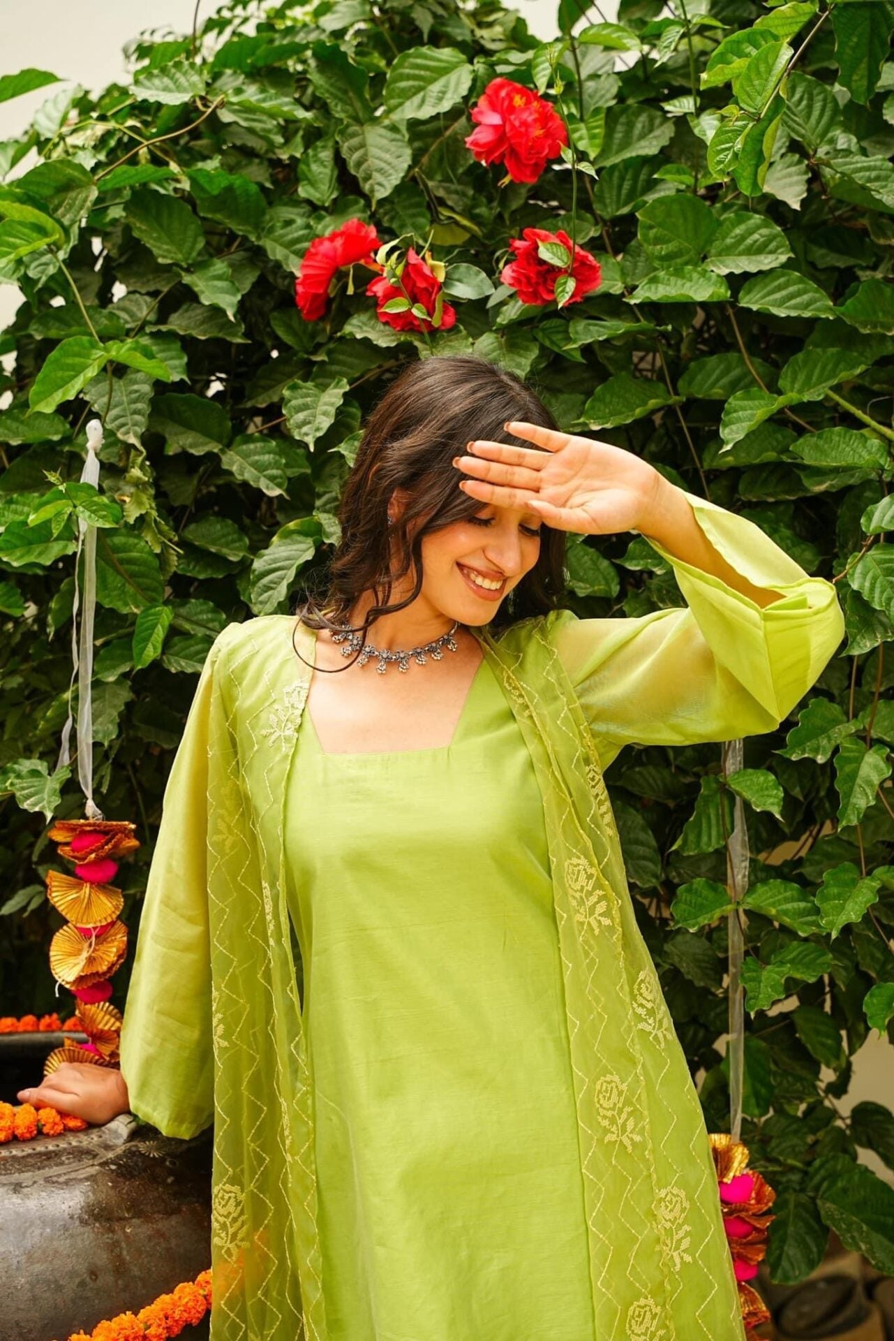 Idaho-o Apple Green Kurta Jacket Set - view 6