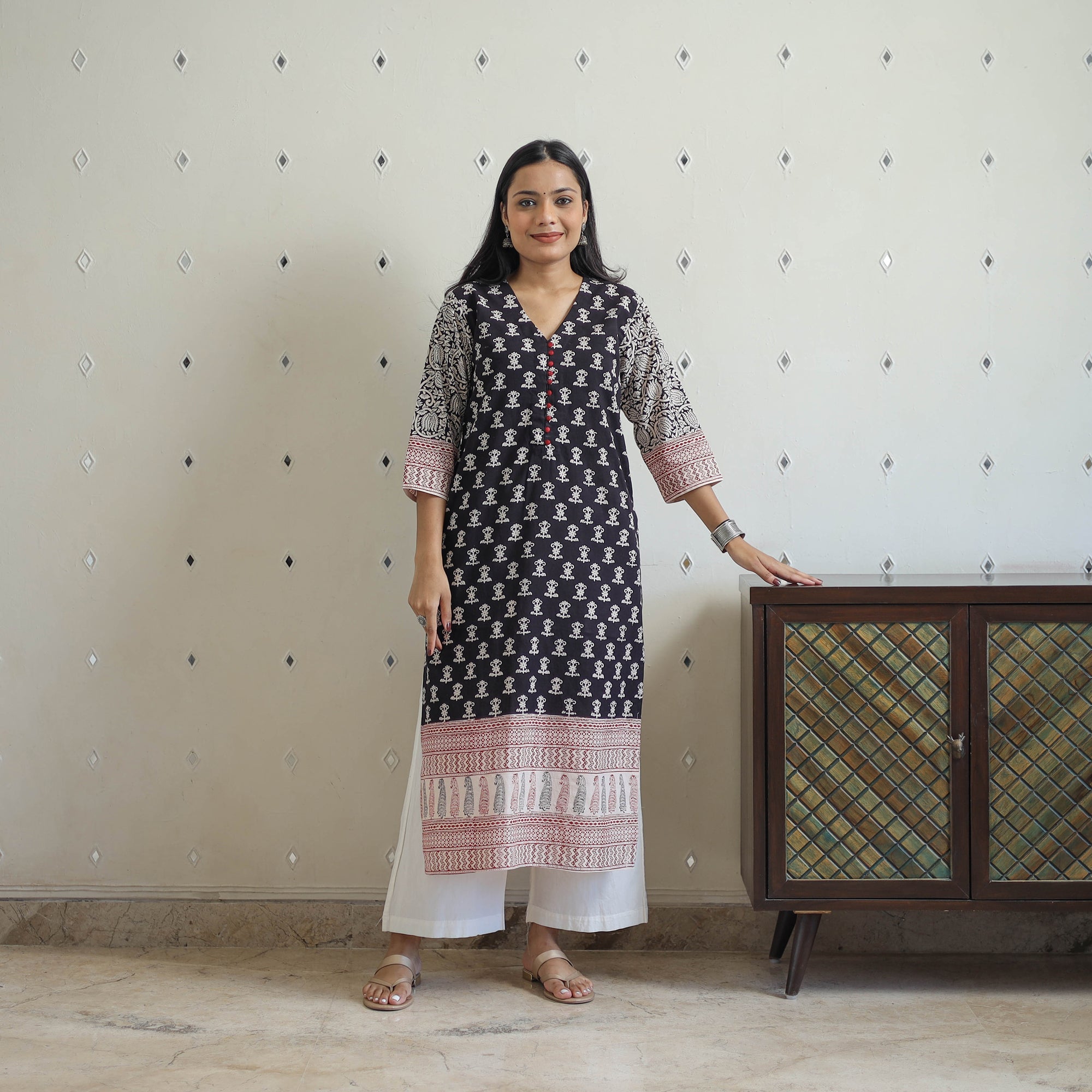 ITOKRI CASUALS Black - Block Print Cotton Straight Bagh Kurta 13 - view 2