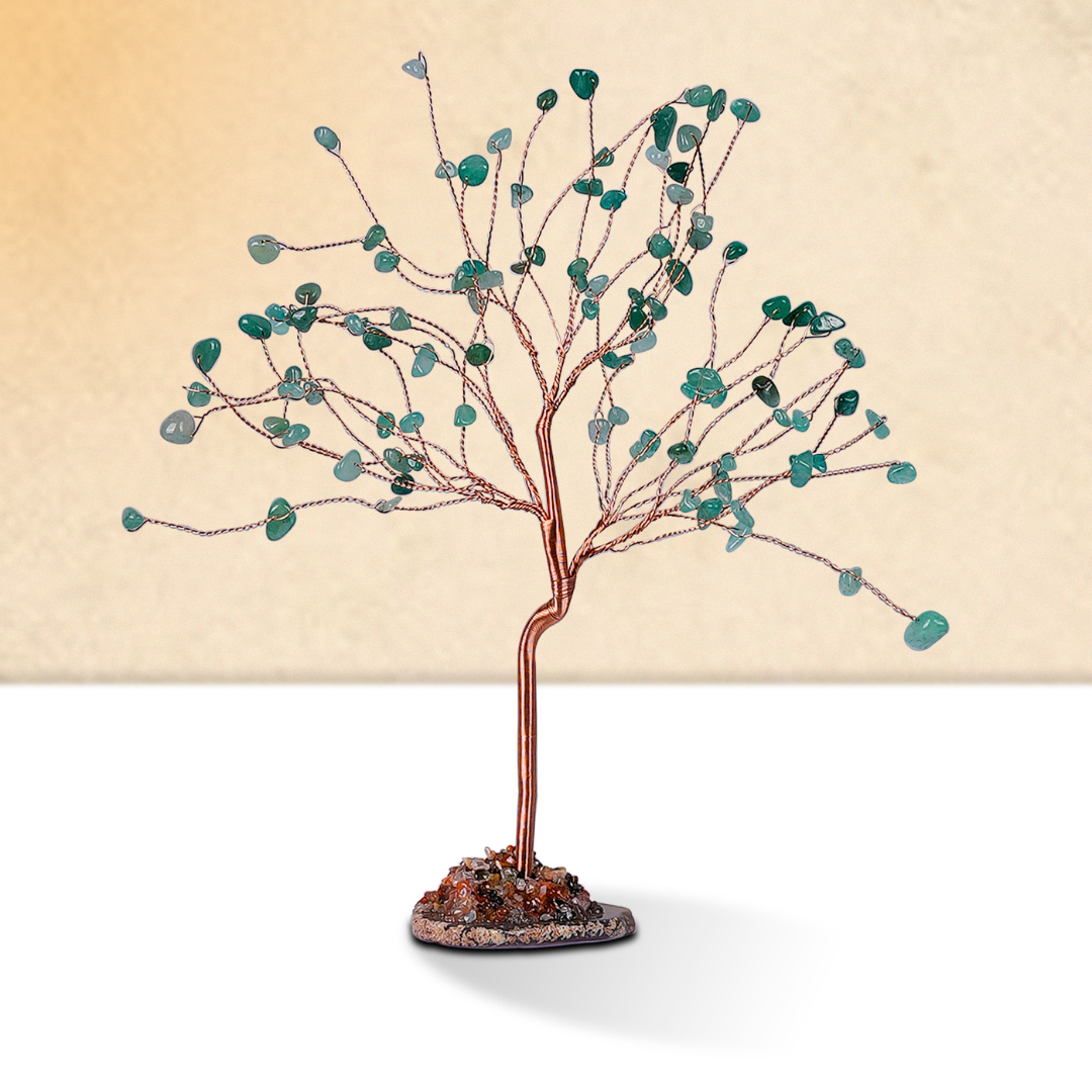 Gemsmantra Green Aventurine With Agate Plate Large Tree
