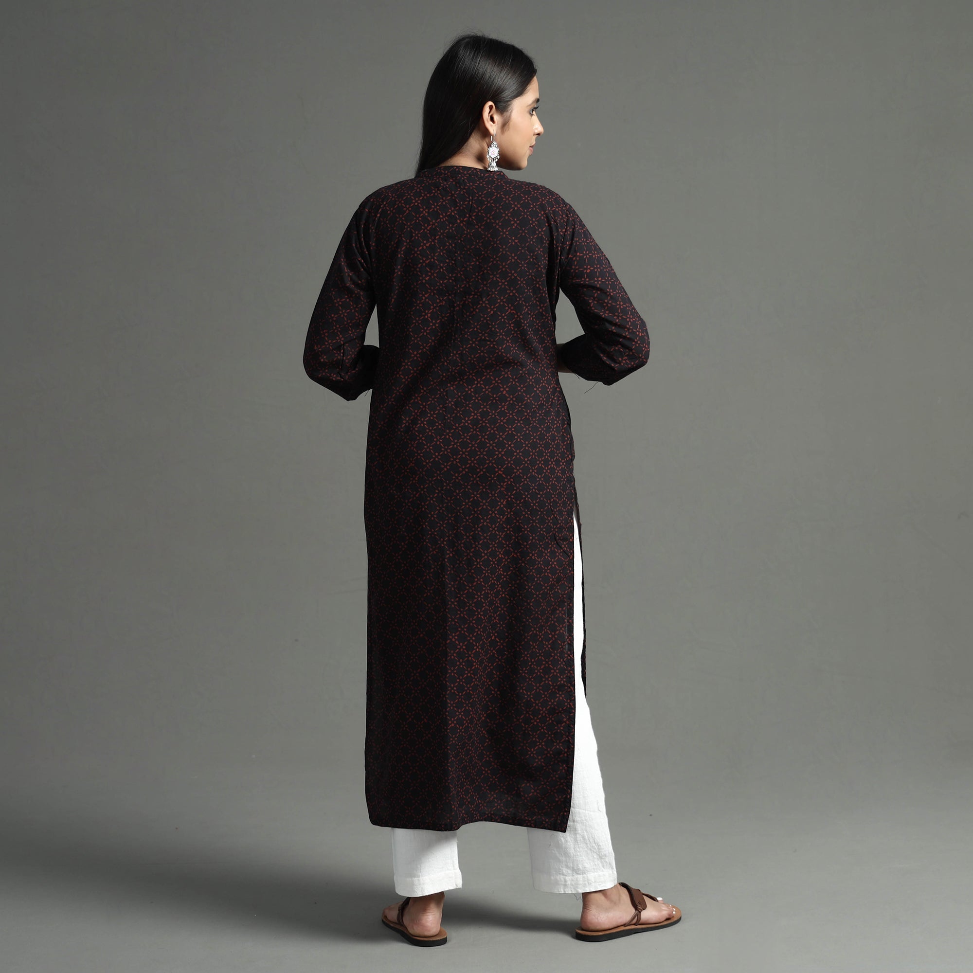 ITOKRI CASUALS Black - Akola Block Printed Cotton Long Straight Kurta - view 6