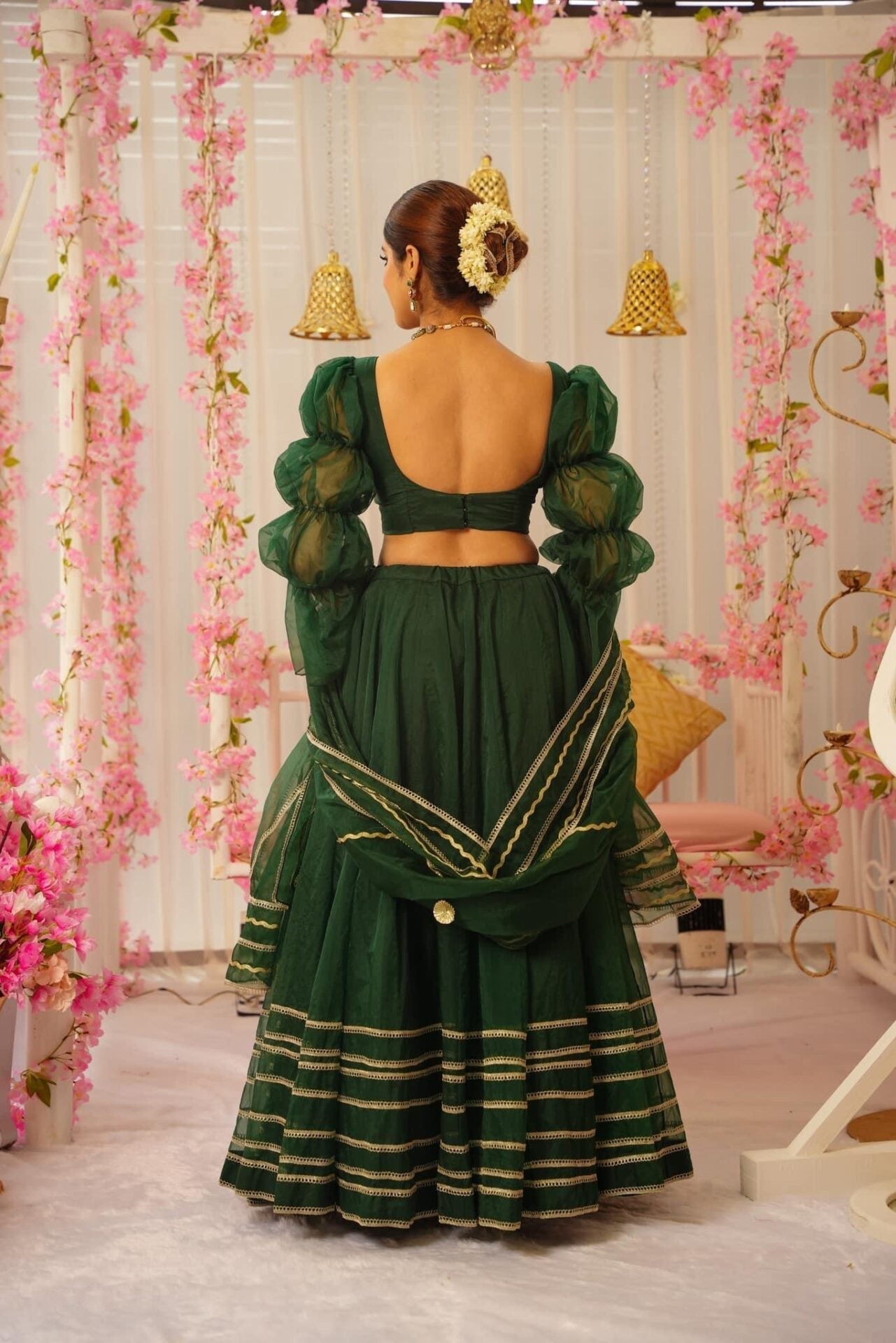 Idaho-o Royal green organza lehenga set – Women's - view 4