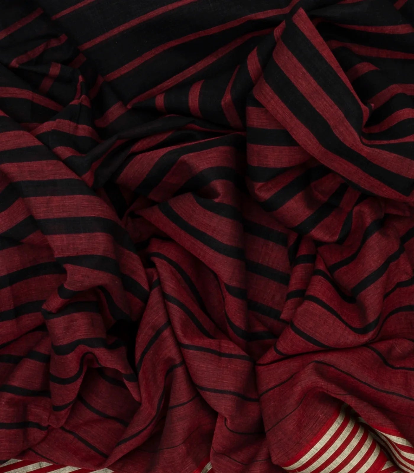 RmKV Maroon Handloom Bengal Cotton Saree With Red and Black Gradient stripes - view 5