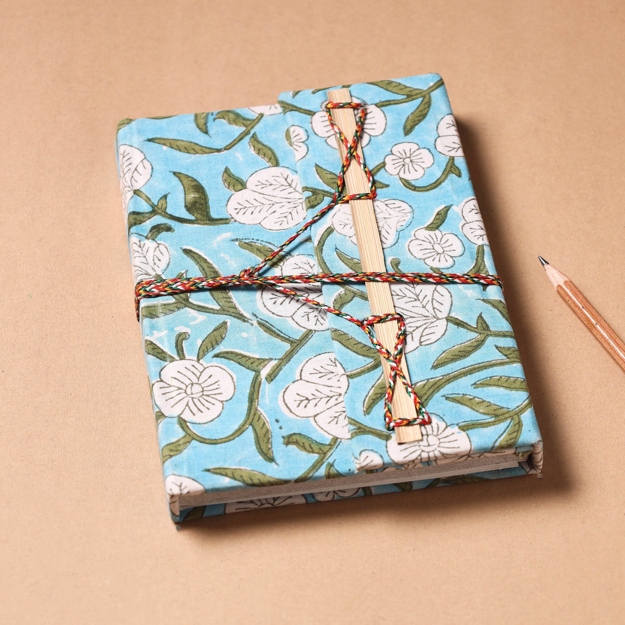TARAGRAM Blue - Fabric Cover Handmade Paper Notebook with Thread Lock