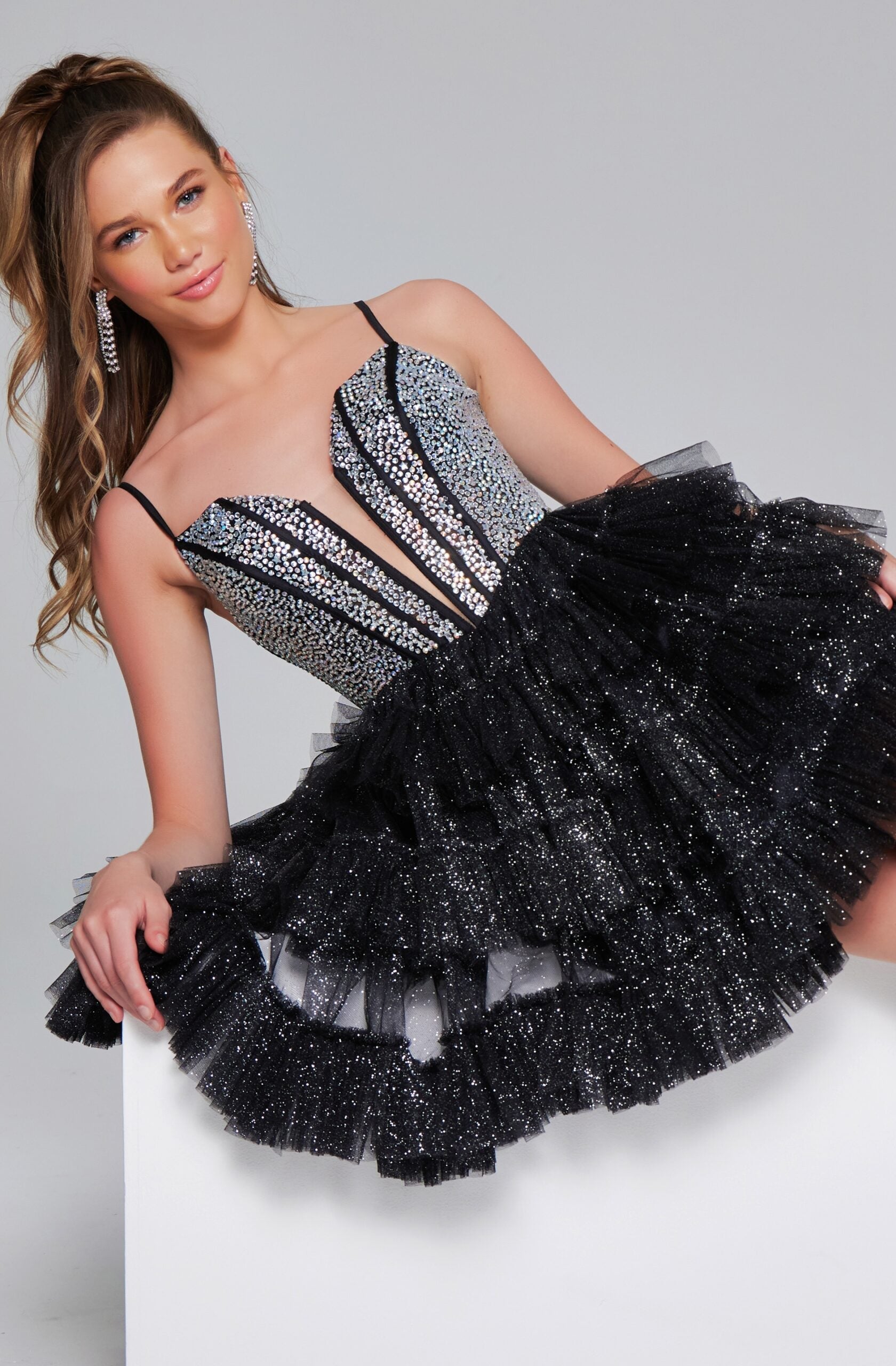 Sequin Short Sleeveless A-line Tiered Dress by Jovani 42457 - view 4