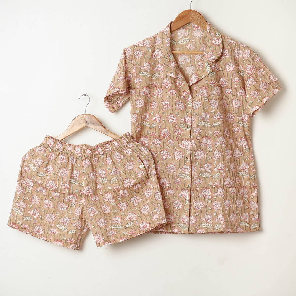 ITOKRI CASUALS Beige - Sanganeri Block Printed Cotton Night Suit - view 2
