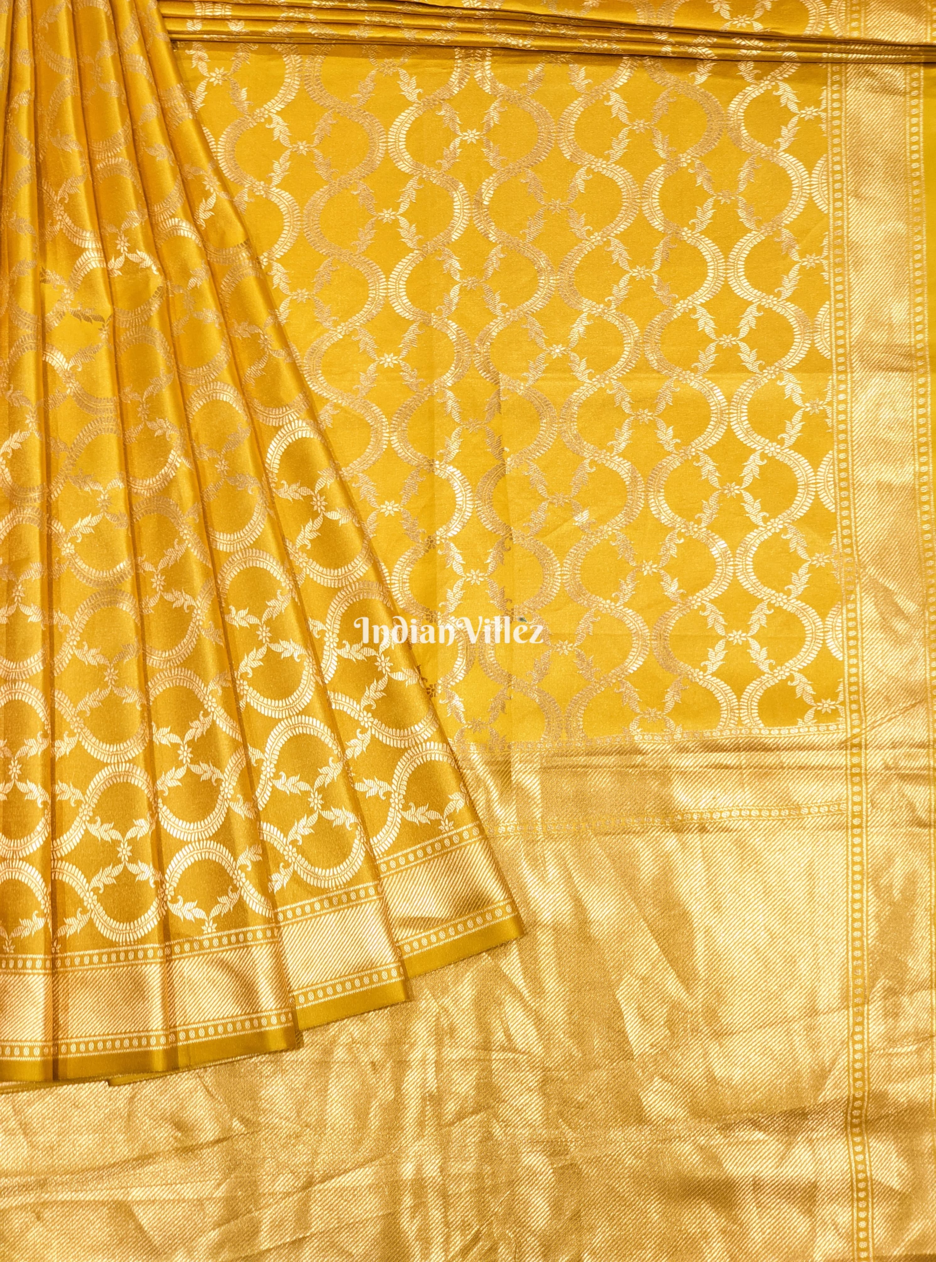 IndianVillèz Yellow Floral Theme Designer Banarasi Tissue Saree