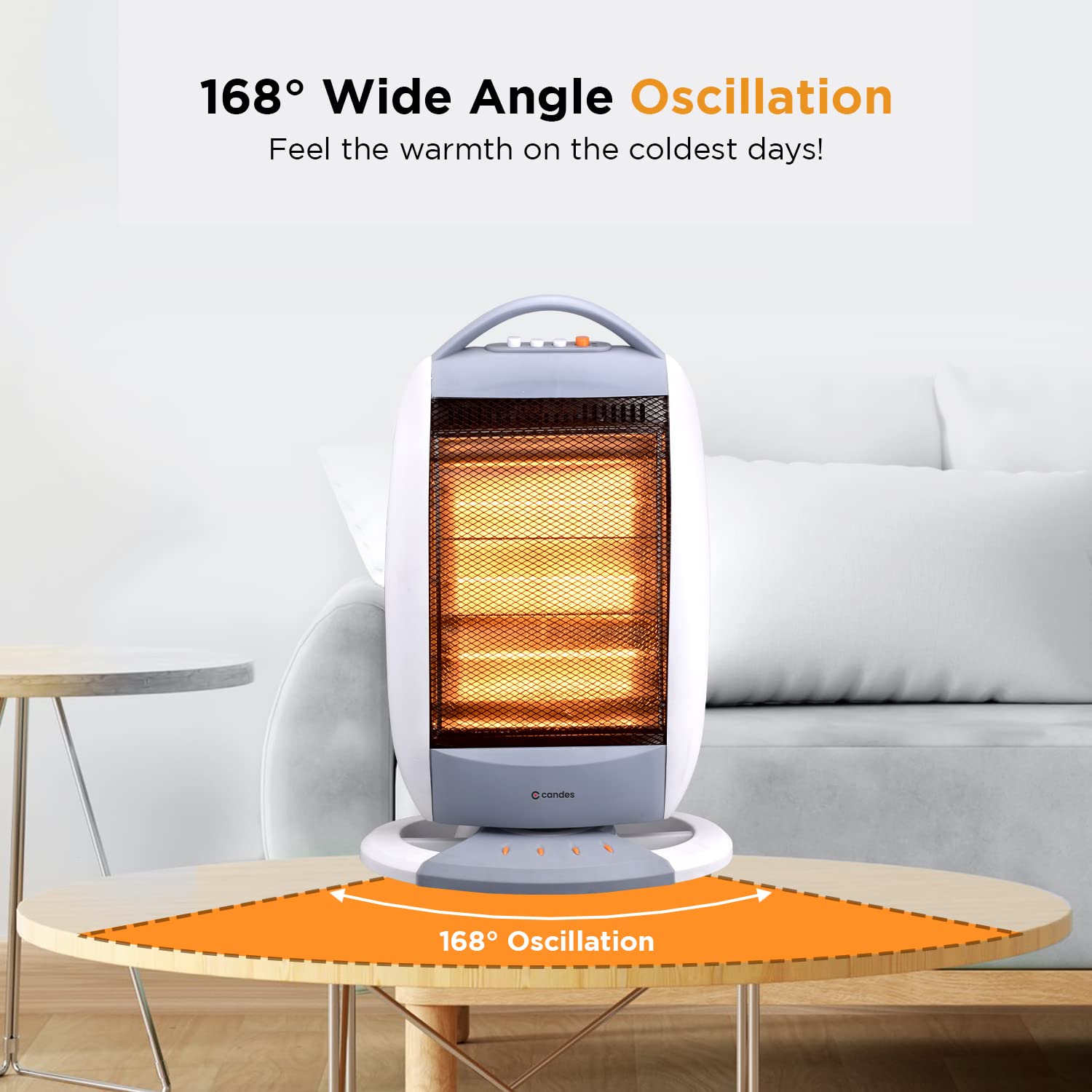 Candes New Infra3 1200 Watt Noiseless Portable Halogen Room Heater with Auto Moving Feature upto 180 degree ABS Body 3 Stage Heating Controller Overhe - view 5