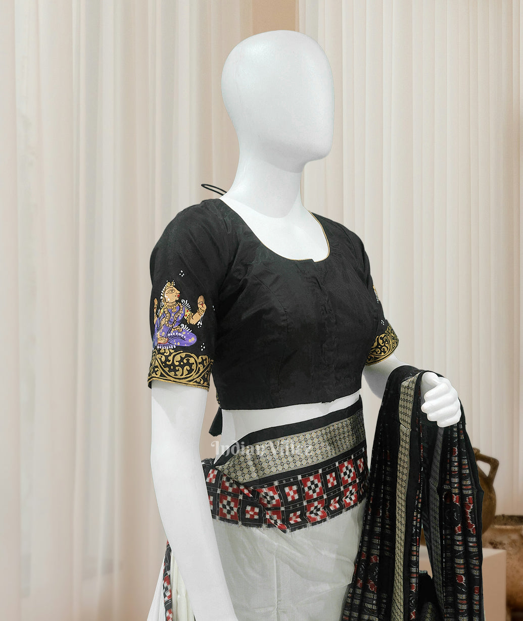 IndianVillèz Exclusive Black Nartaki Theme Hand-Painted Pattachitra Blouse