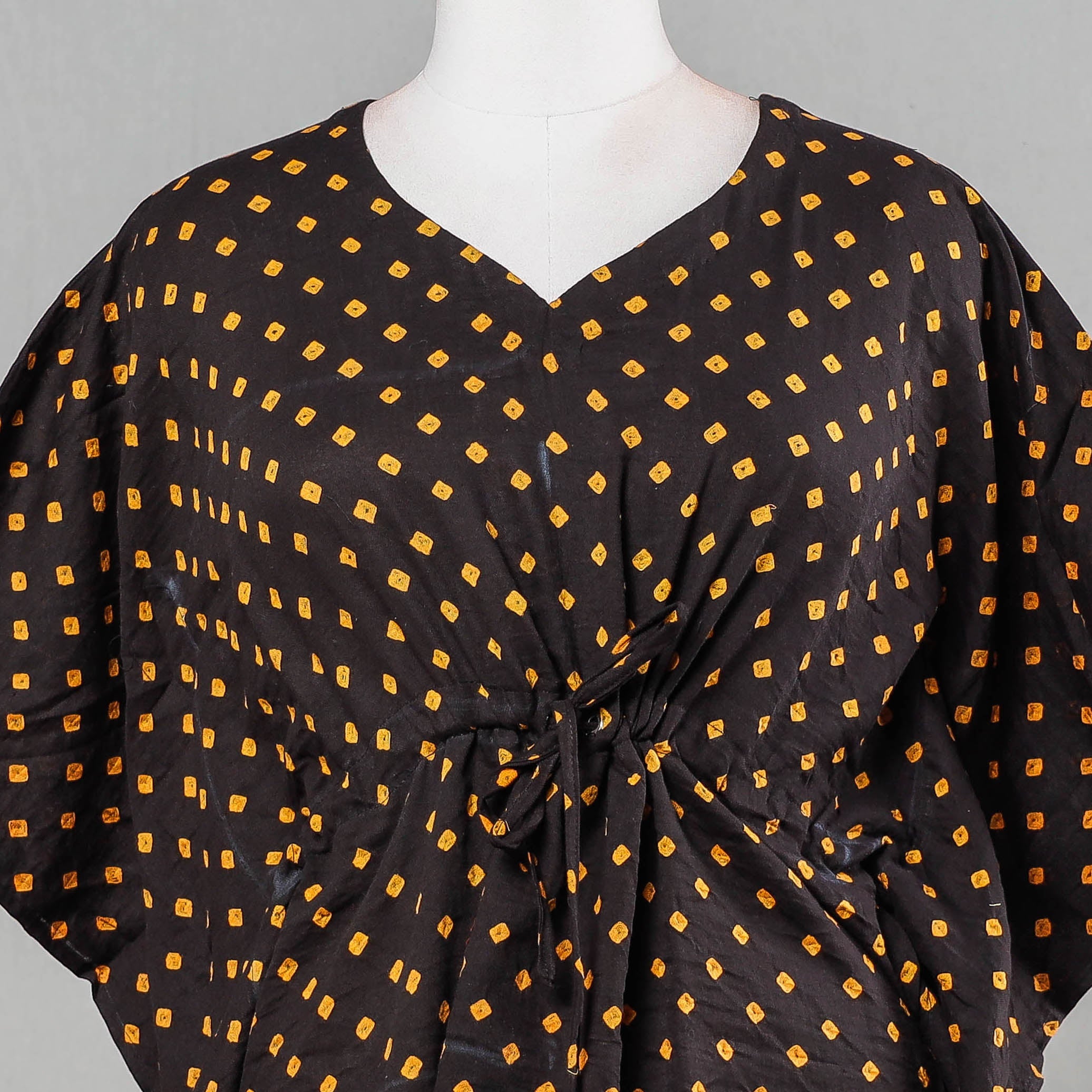 ITOKRI CASUALS Black - Bandhani Tie-Dye Cotton Kaftan with Tie-Up Waist (Short) - view 2