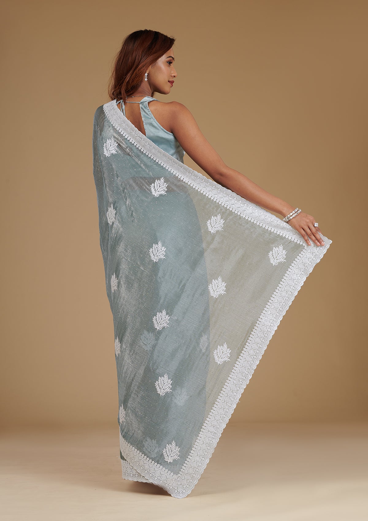 Koskii Grey Threadwork Satin Saree – Women's - view 2