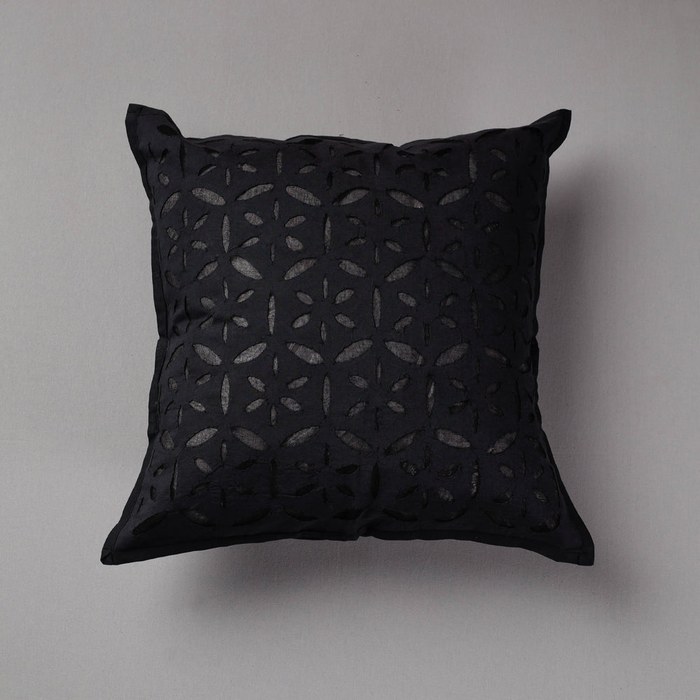 SHADES OF MARUDHARA Black - Cutwork Cotton Applique Cushion Cover (16 x 16 in)