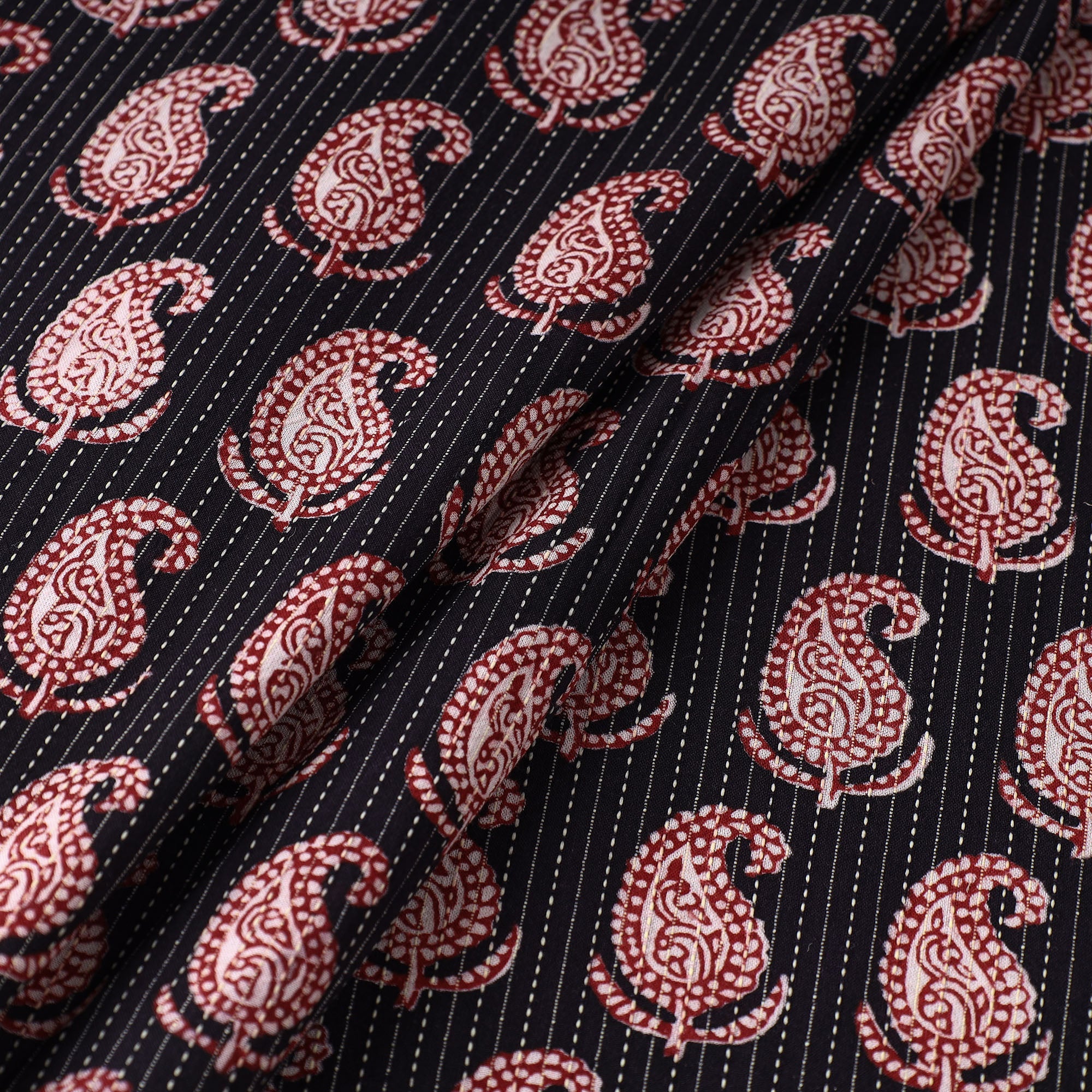 BAGH PRINTS BY UMAR FARUK KHATRI Black - Bagh Block Printed Kantha Style Cotton Fabric 02 - view 2