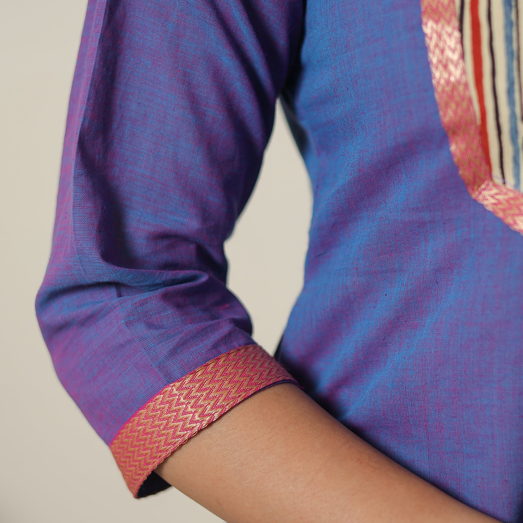 ITOKRI CASUALS Blue - Dharwad Cotton Straight Kurta with Ajrakh Patchwork 17 - view 6
