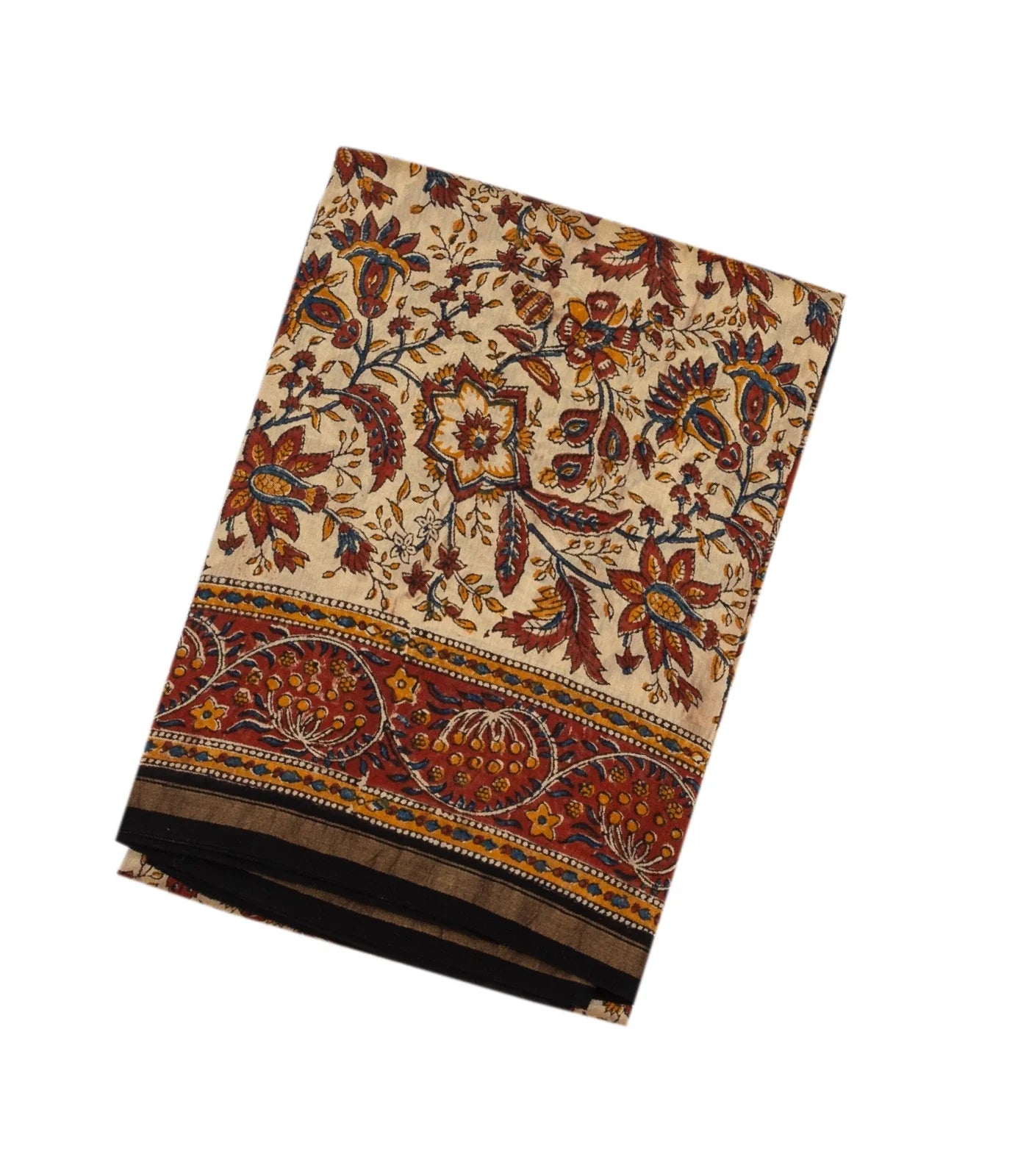 RmKV Cream Handloom Chanderi Cotton Saree With Printed Crimson Floral Motif