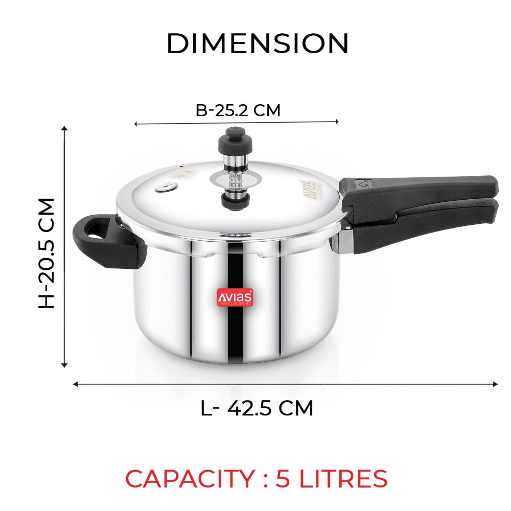 AVIAS Riara Premium Stainless Steel Tri-Ply Pressure Cooker With Outer Lid | Gas & Induction Compatible | Silver - view 9