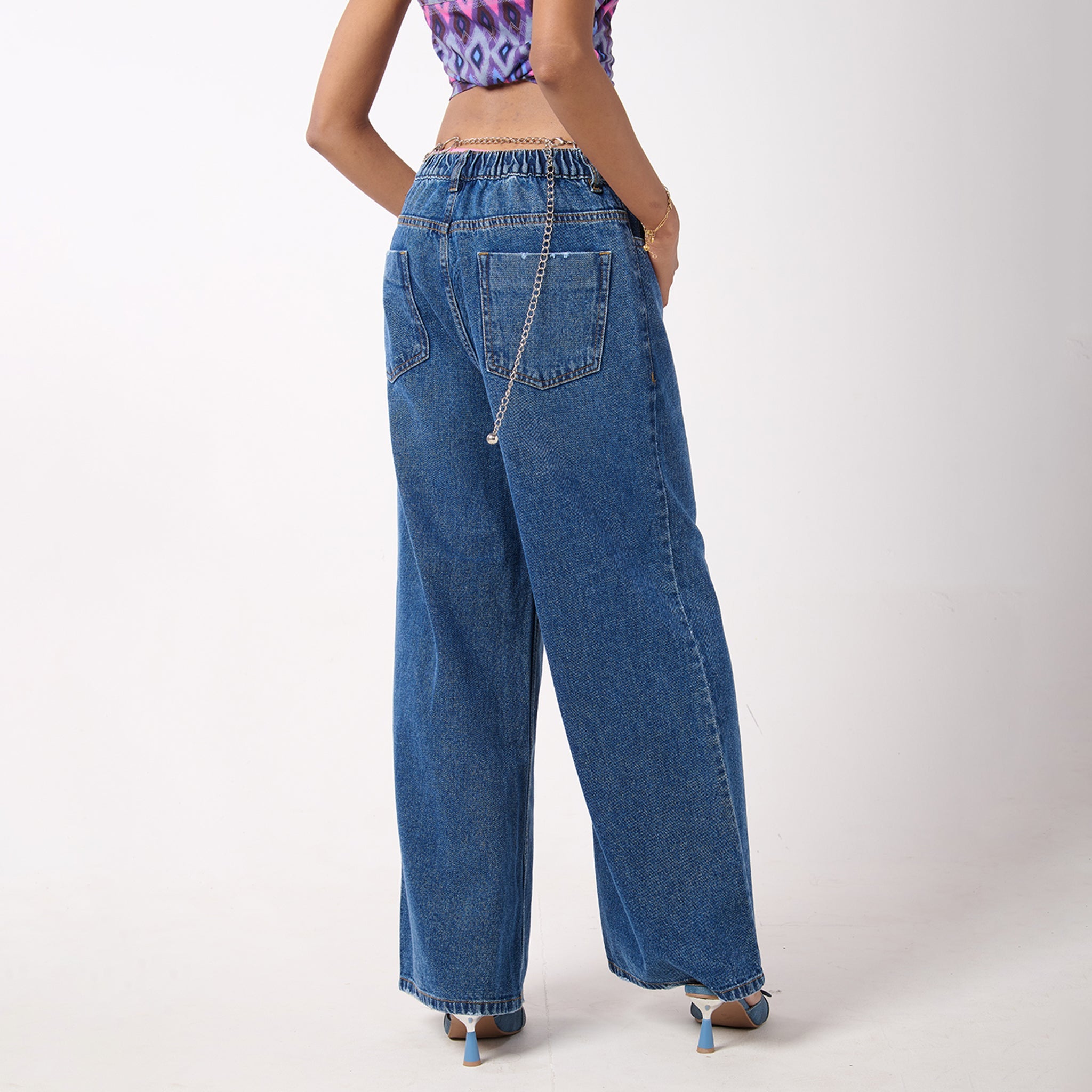 I Z F Baggy Jeans & White Crop Linen Shirts For Women - view 2