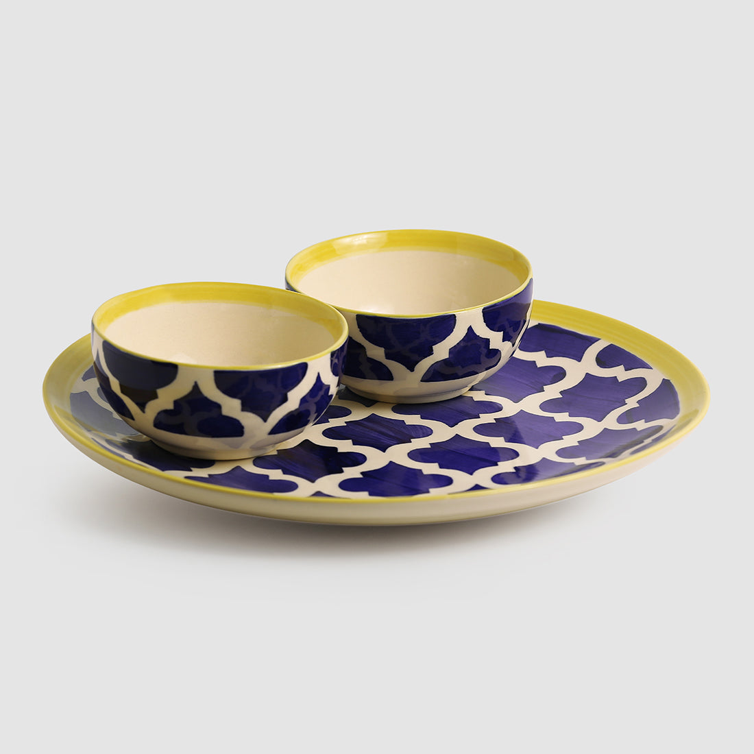 EXCLUSIVELANE Blue - 'Moroccan Platter Pack' Handpainted Plate With Serving Bowl Set Of 2 In Ceramic - view 2