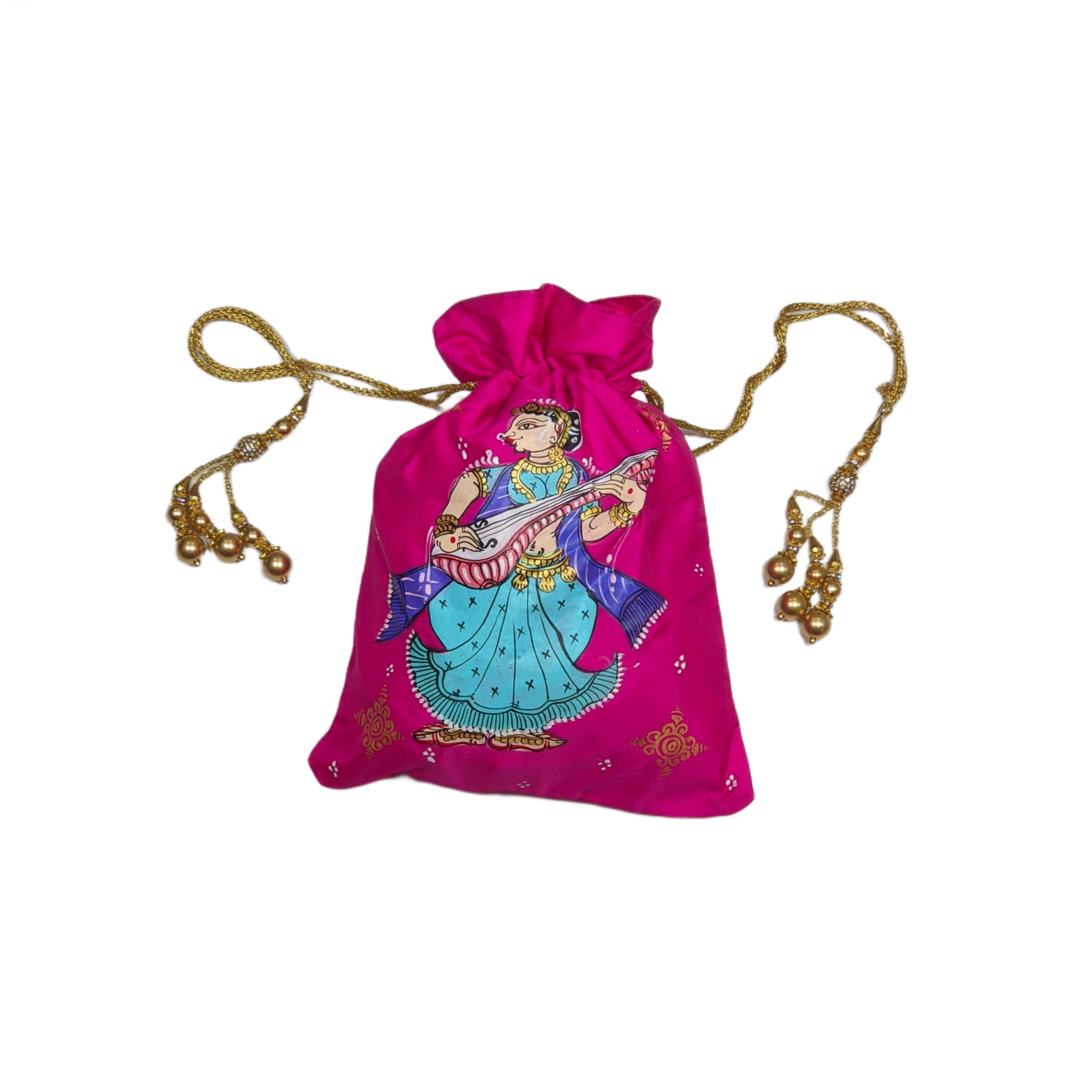 IndianVillèz Rani Pink Nartaki Pattachitra Potli Bag