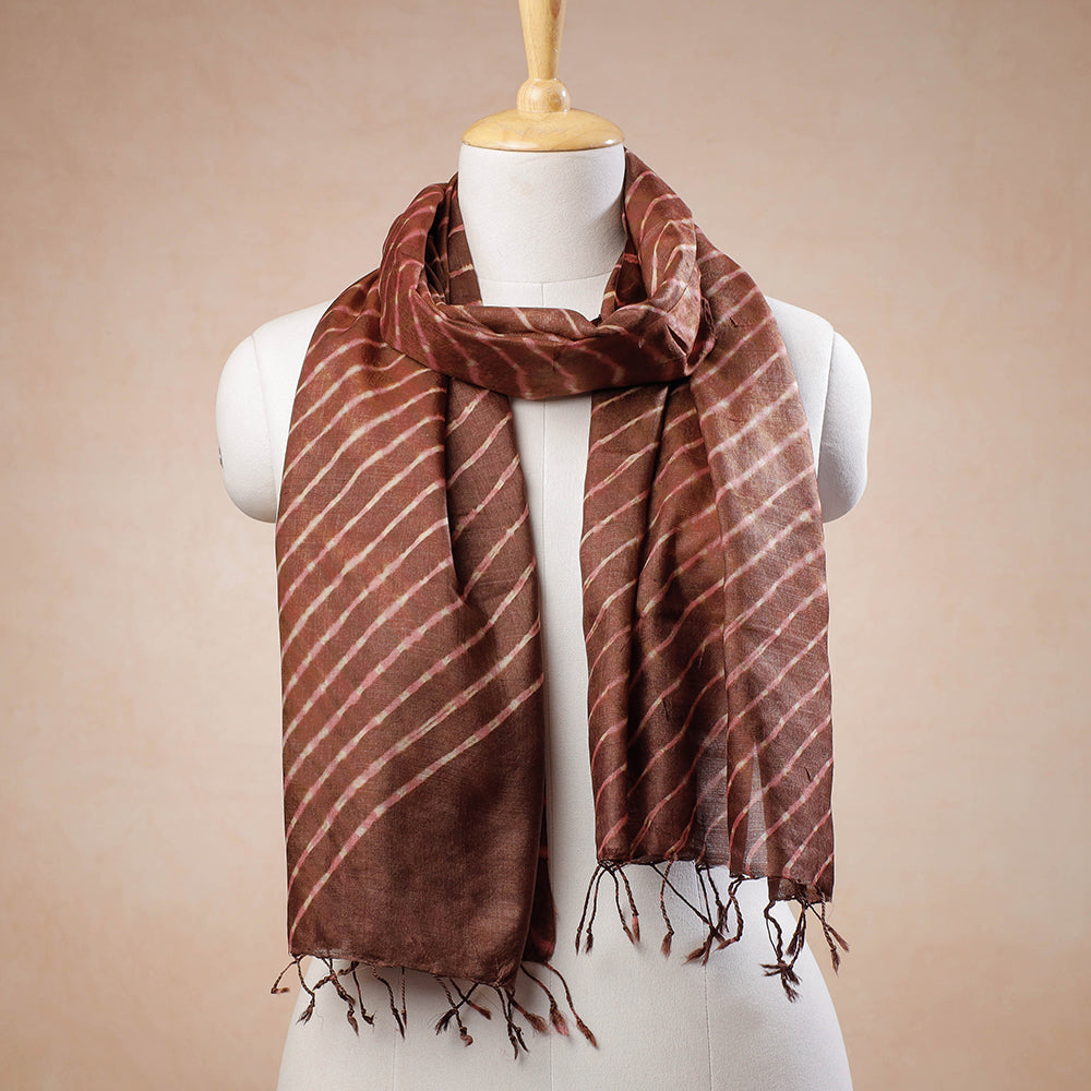 LEHARIYA BY BADSHAH MIYAN Brown - Leheriya Tie-Dye Mothra Tussar Silk Handloom Stole with Tassels
