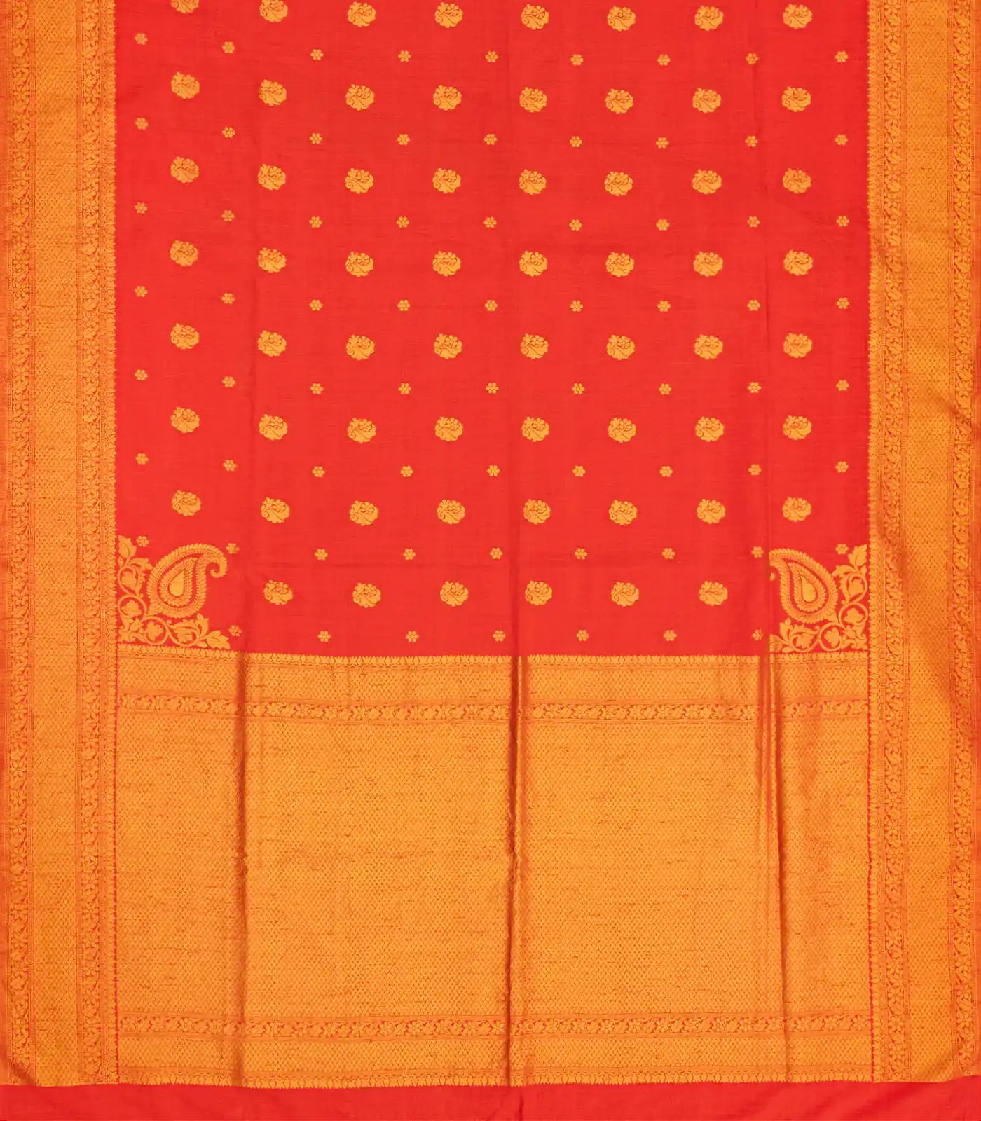 RmKV Red Woven Blended Dupion Saree With Flower Motifs-Red - view 2