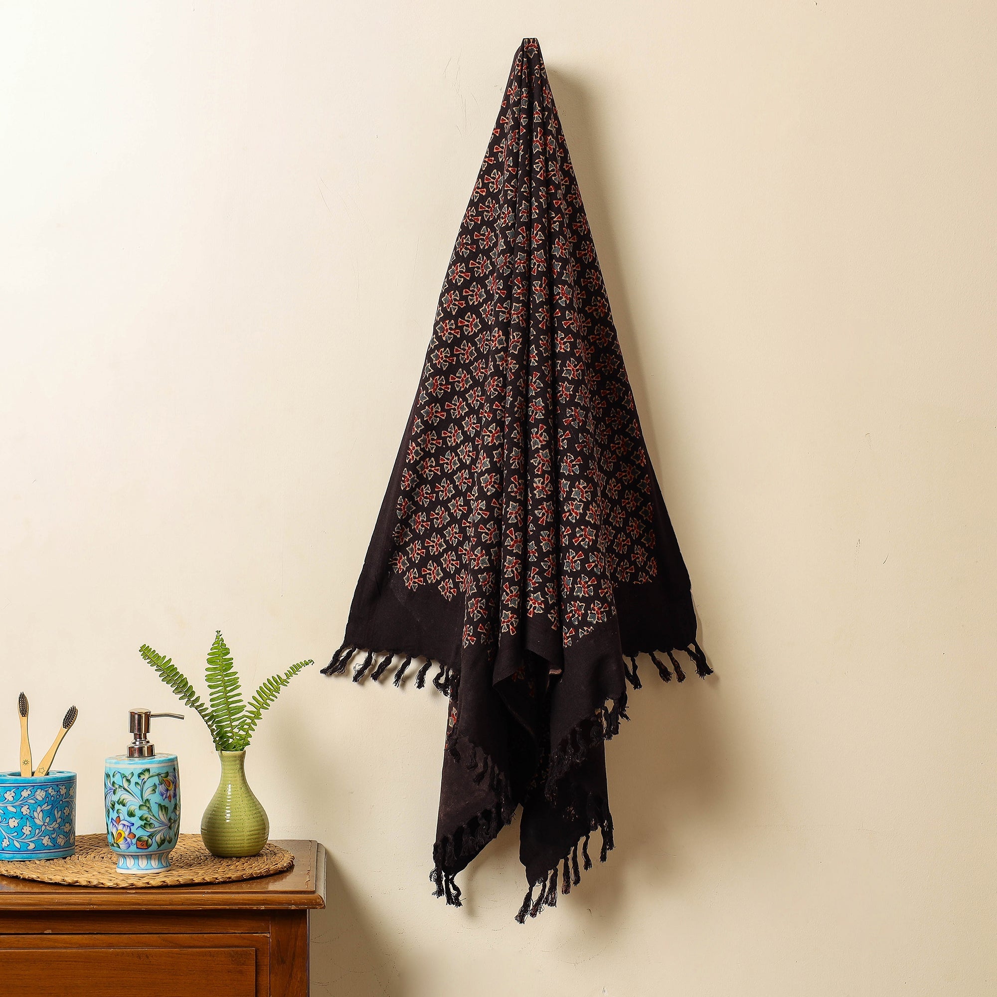KACHCHH JI CHHAAP Black - Block Print Cotton Ajrakh Handloom Towel