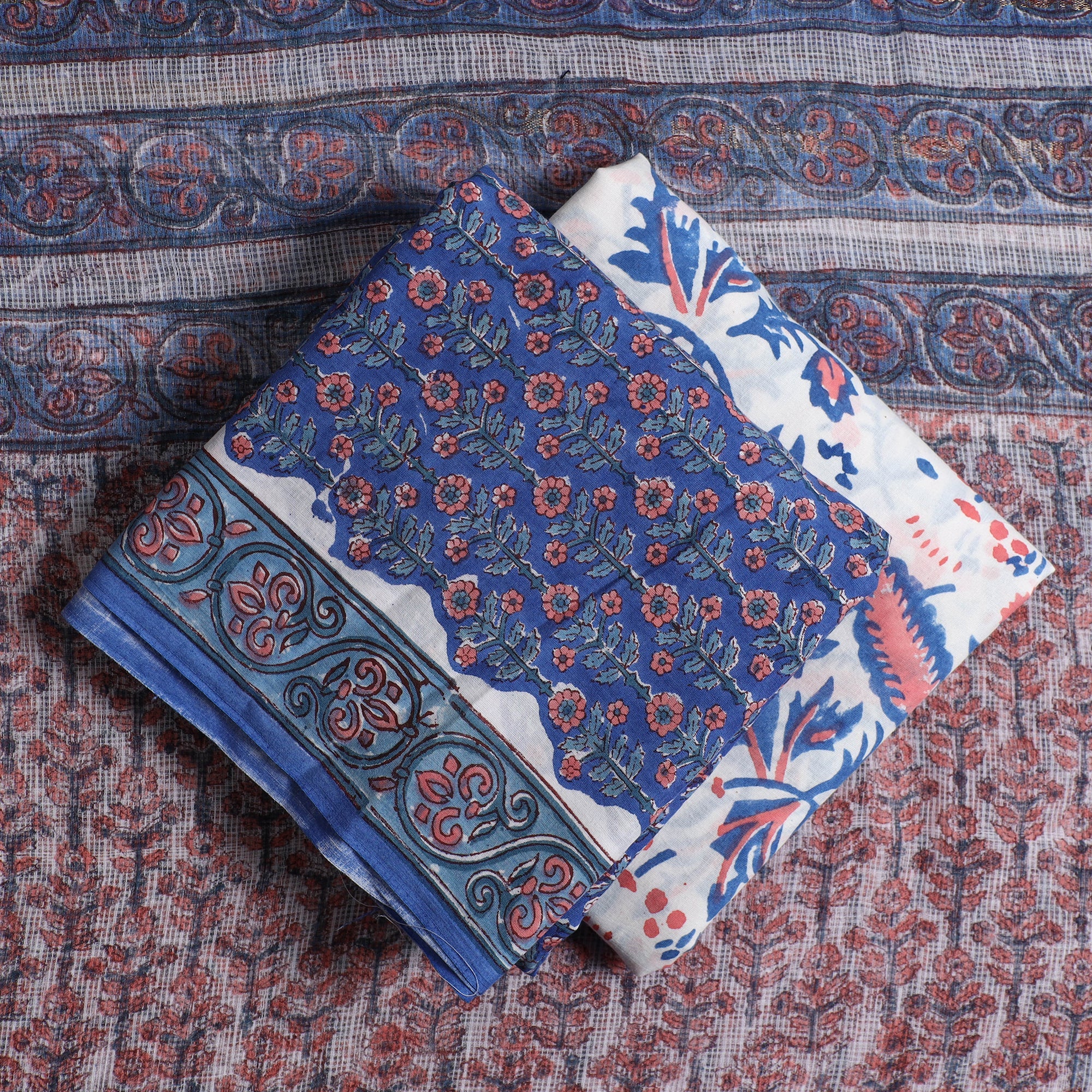 KUSUMLATA 3pc Sanganeri Block Printed Cotton Suit Material with Kota Doria Dupatta 09 - view 2