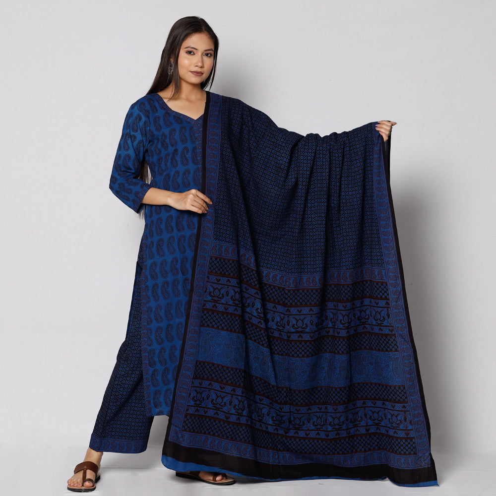 ITOKRI CASUALS Blue - Bagh Block Printing Cotton Kurta with Palazzo & Dupatta Set - view 2