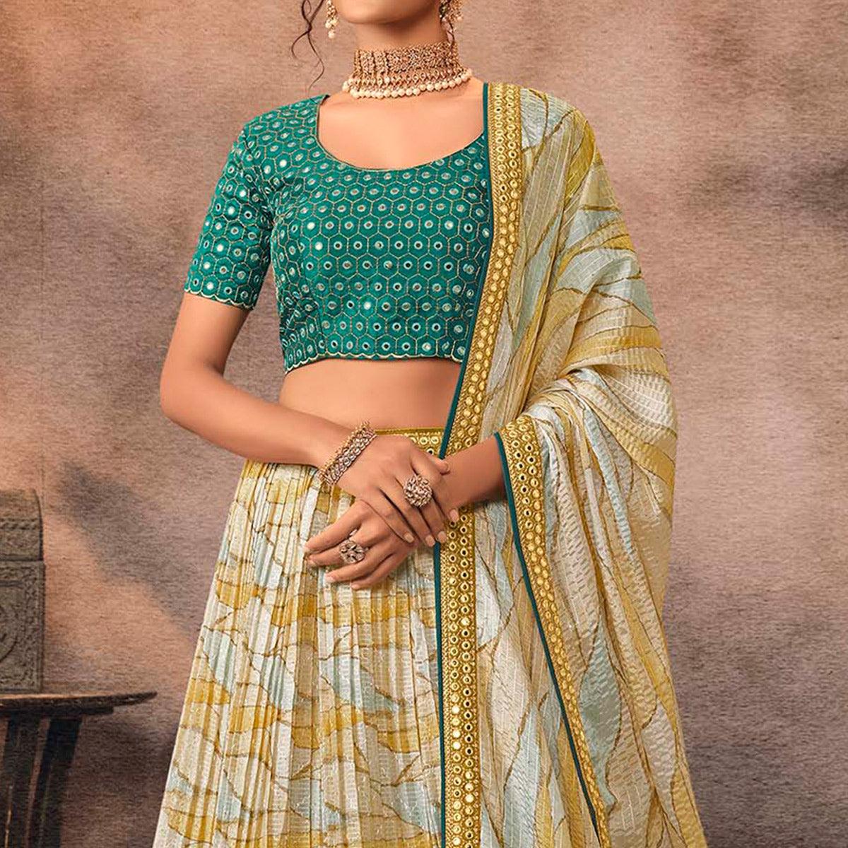 Peachmode Multicolor Digital Printed-Embellished Chiffon Lehenga Choli - view 3