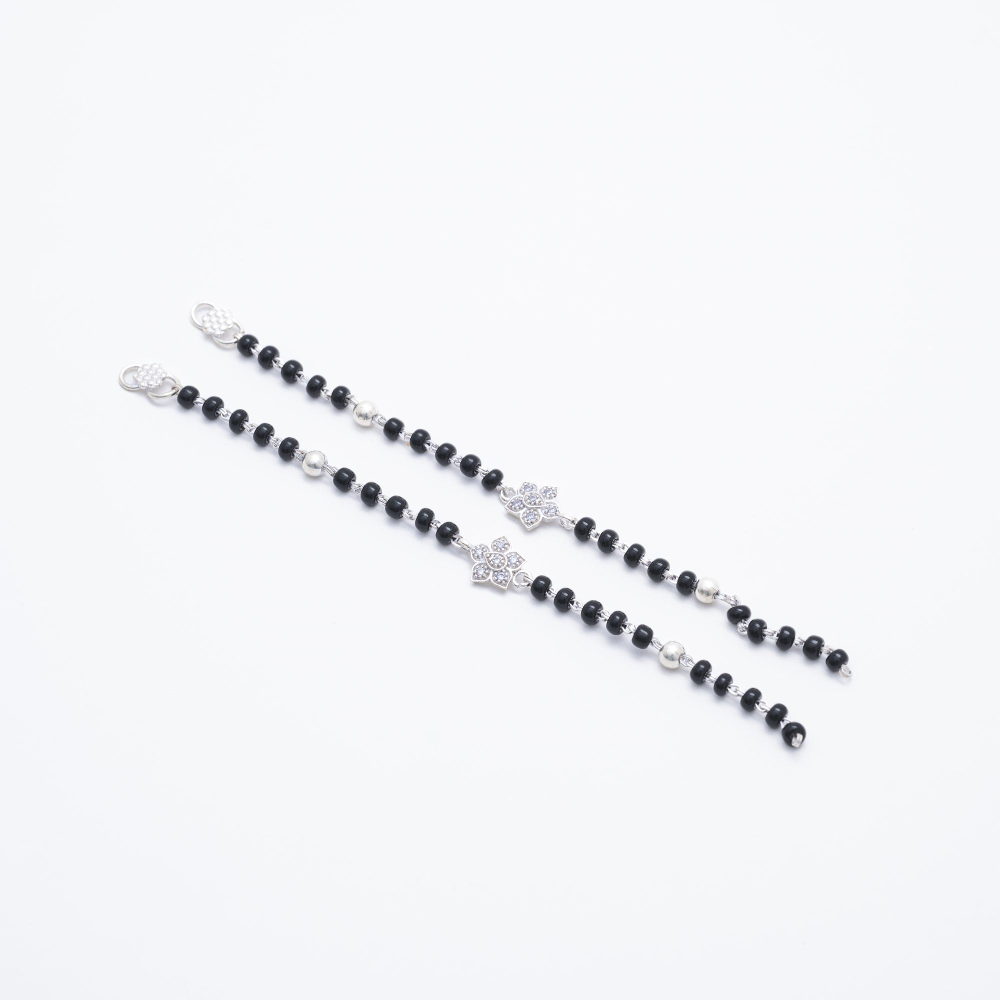 Prinjal Jewellers black beads with silver flower nazariya for kids - view 3