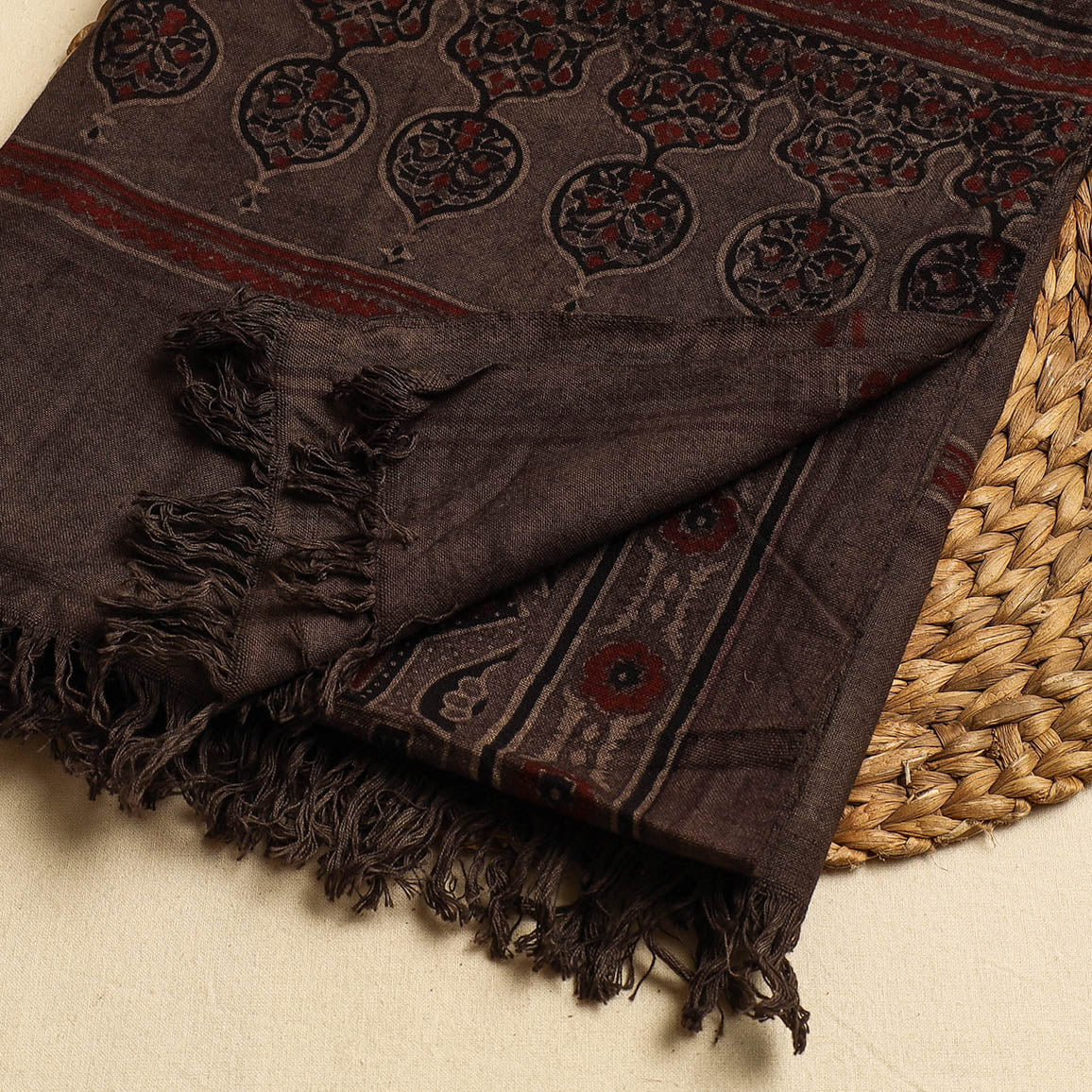 KACHCHH JI CHHAAP Brown - Block Print Cotton Ajrakh Handloom Towel - view 2