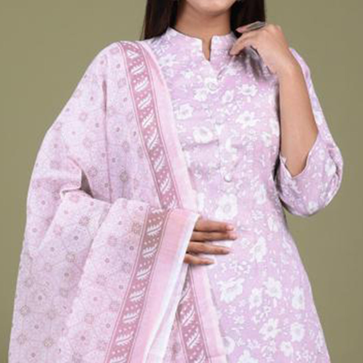 Peachmode Seller Lavender Floral Foil Printed Rayon Suit - view 3