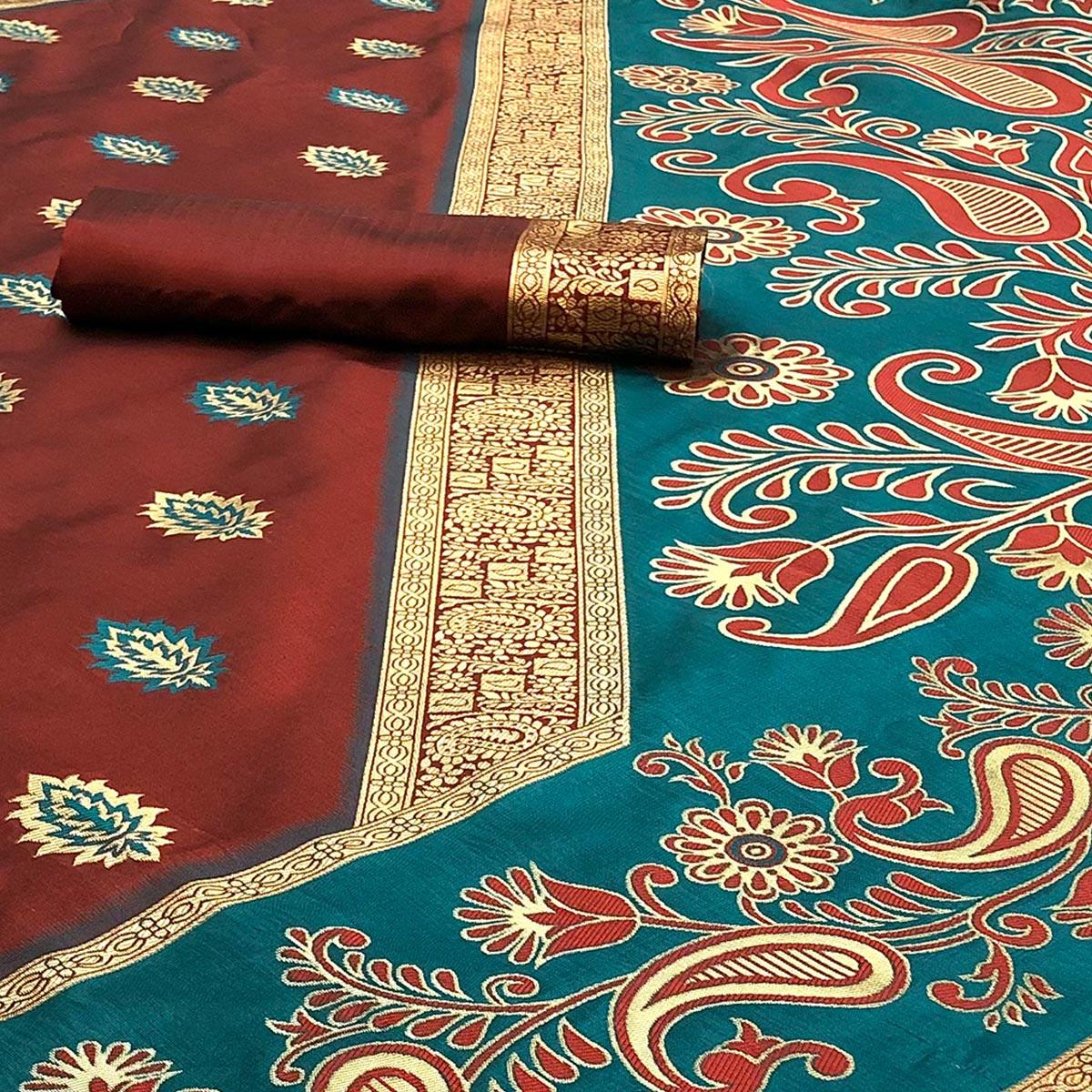 Peachmode Lovely Maroon Coloured Party Wear Meenakri Multi Thread Weaving Heavy Banarasi Saree - view 2