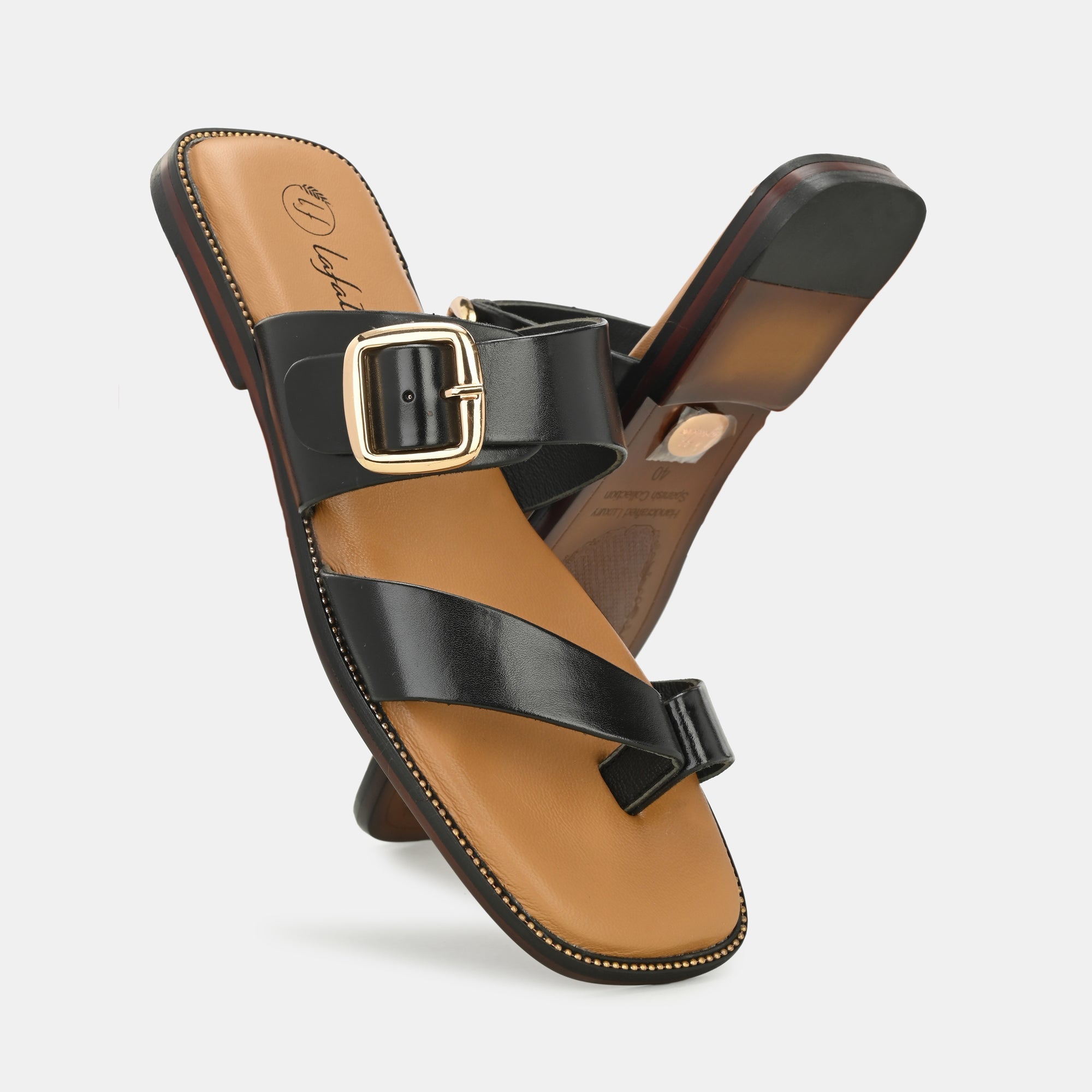 Black Buckled Slippers By Lafattio - view 7