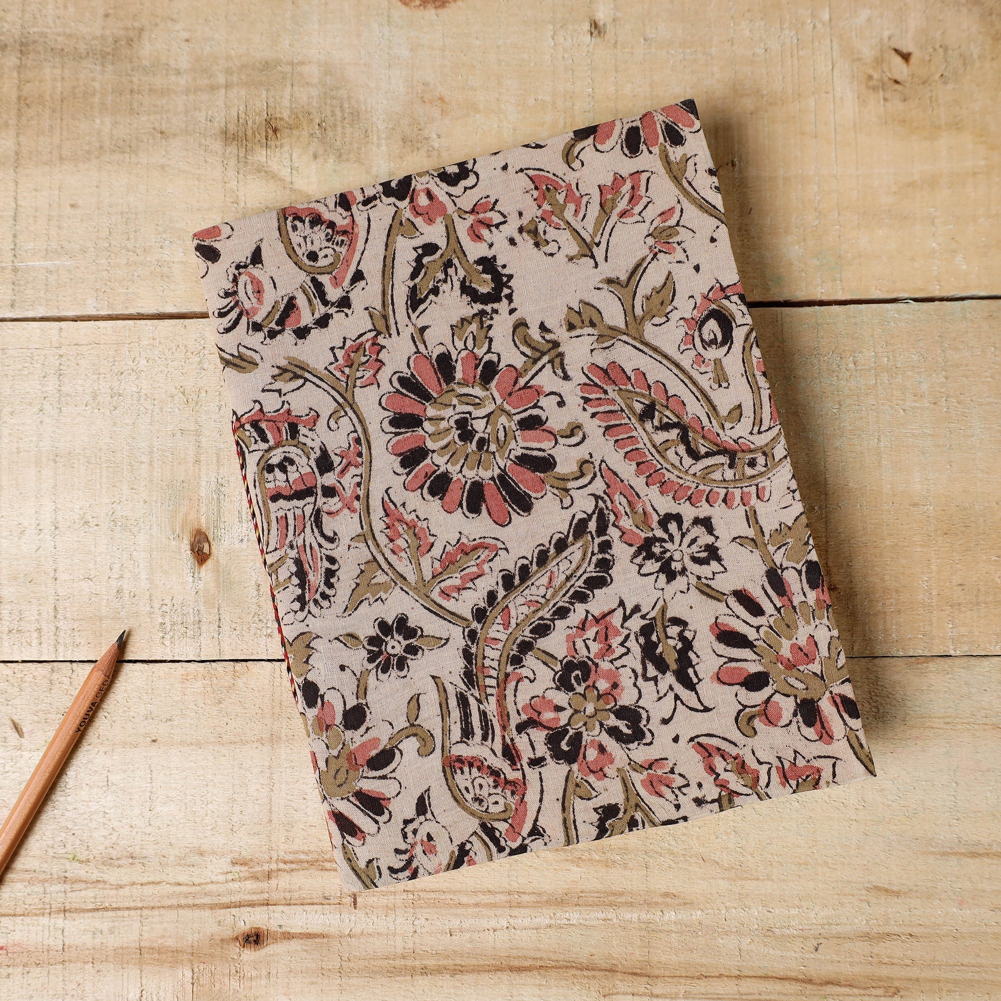 BINDAAS UNLIMITED Beige - Kalamkari Fabric Cover Handmade Paper Notebook (9 x 7 in)