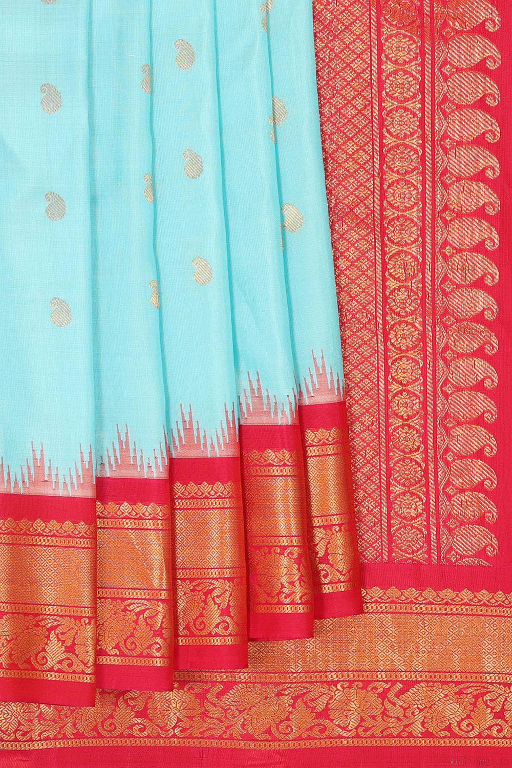 Kalanjali Gadwal Silk Sky-Blue Saree – Women's