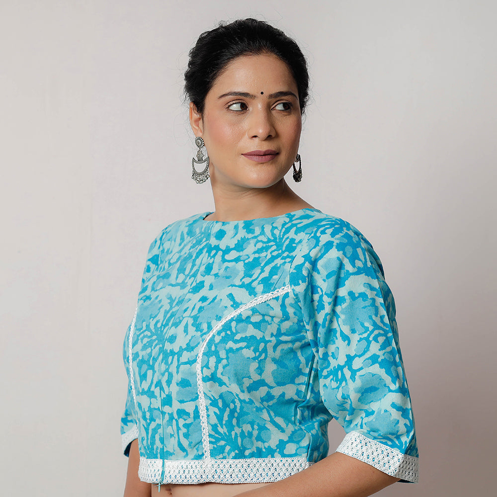 ITOKRI CASUALS Blue - Bagru Dabu Block Printed Cotton Stitched Blouse - view 2