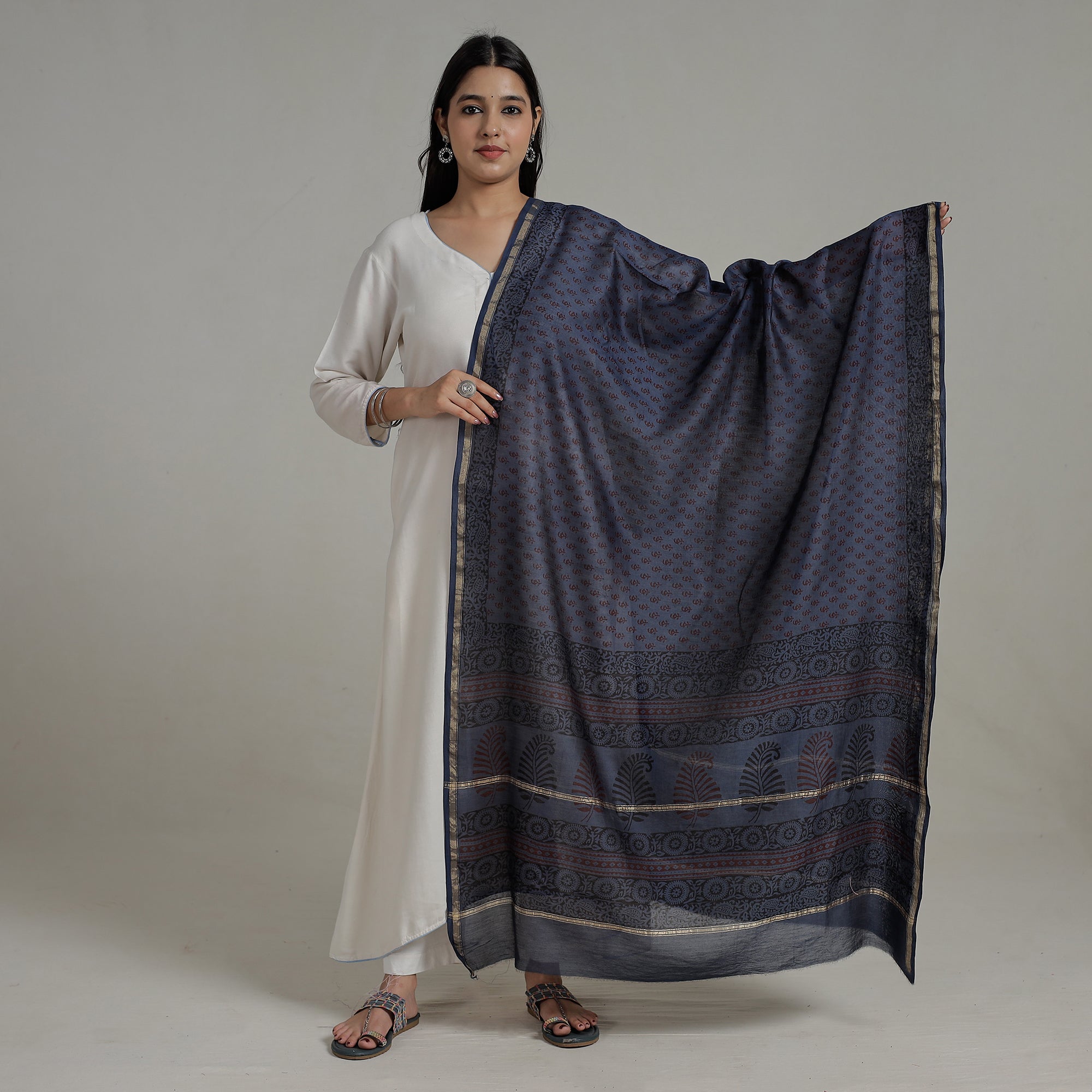 BAGH PRINTS BY YAKOOB KHATRI Blue - Block Printed Chanderi Silk Bagh Dupatta 37 - view 2
