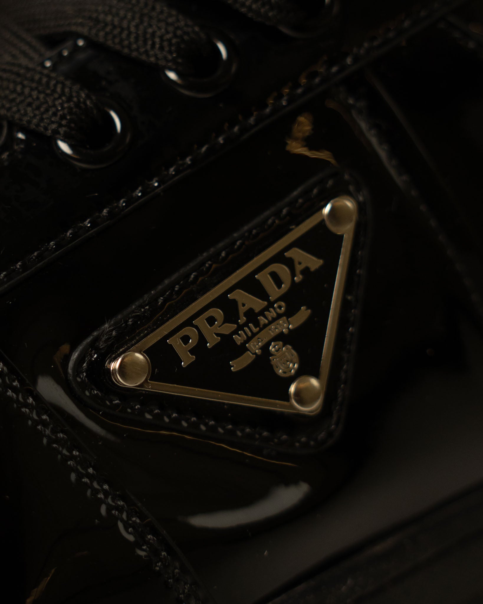 Prada Downtown Leather 'Black Patent' Sneakers - view 5