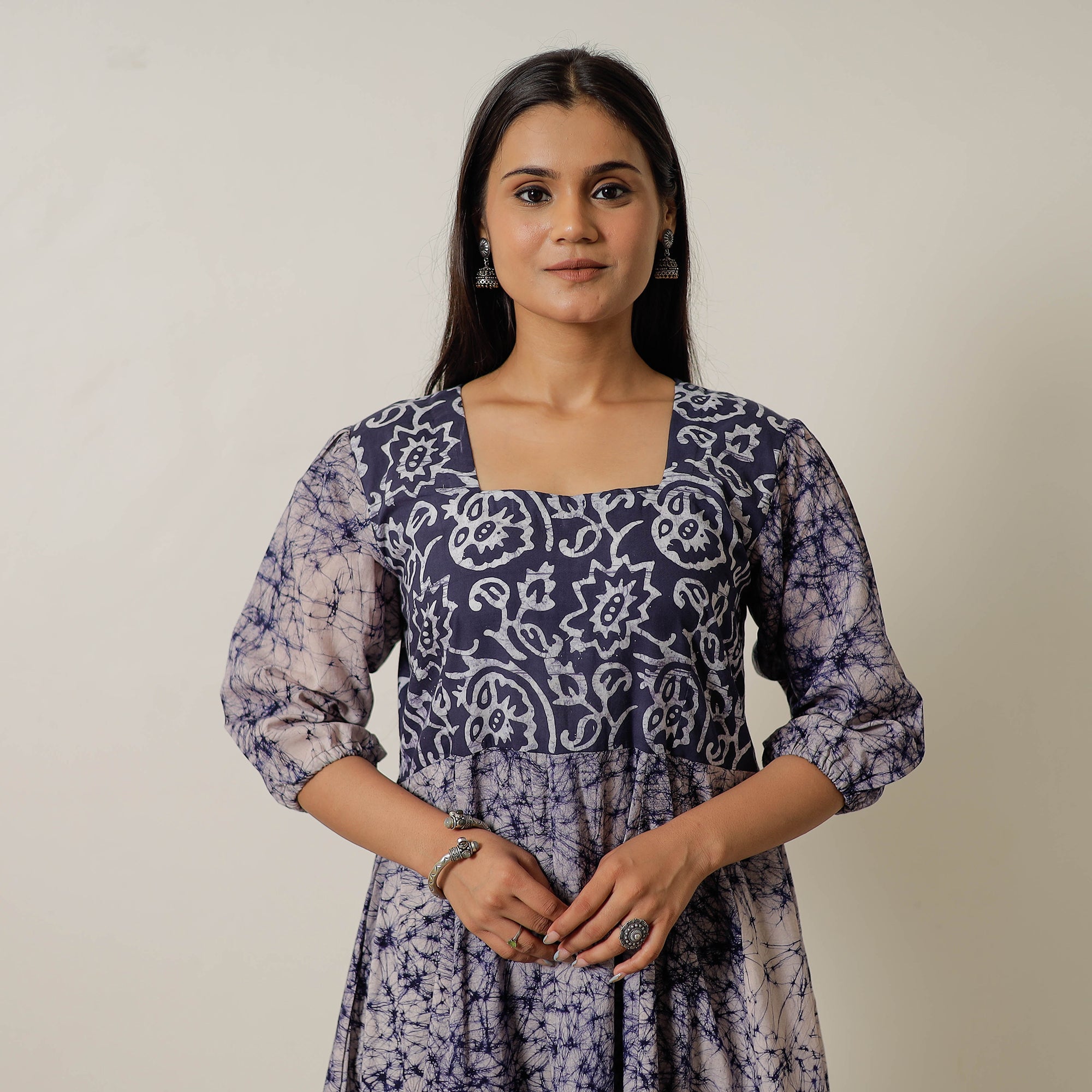 ITOKRI CASUALS Blue - Hand Batik Printed Cotton Flared Dress 01 - view 3