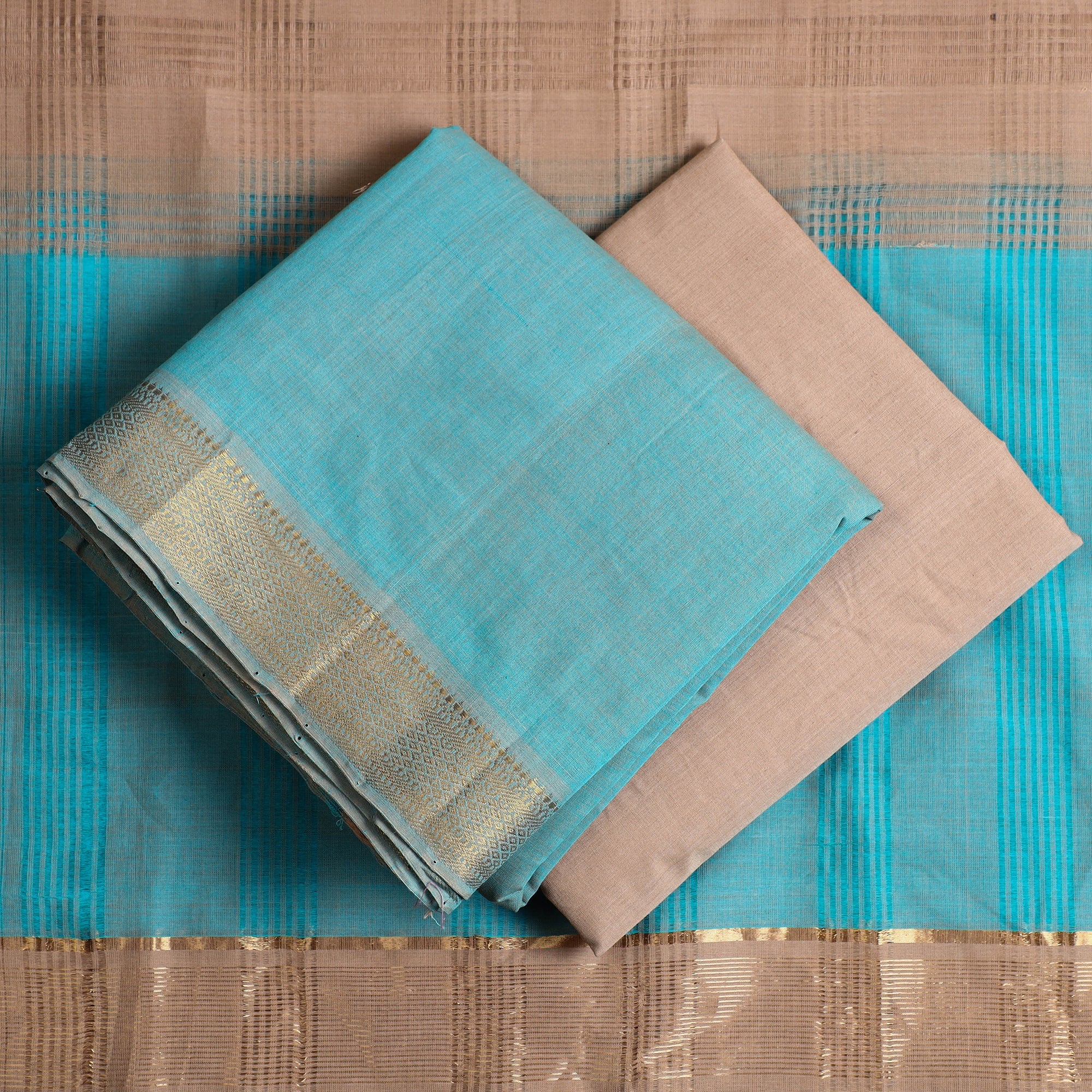 SOUTH KARGHA Blue - 3pc Handloom Cotton Mangalagiri Dress Material 03 - view 2