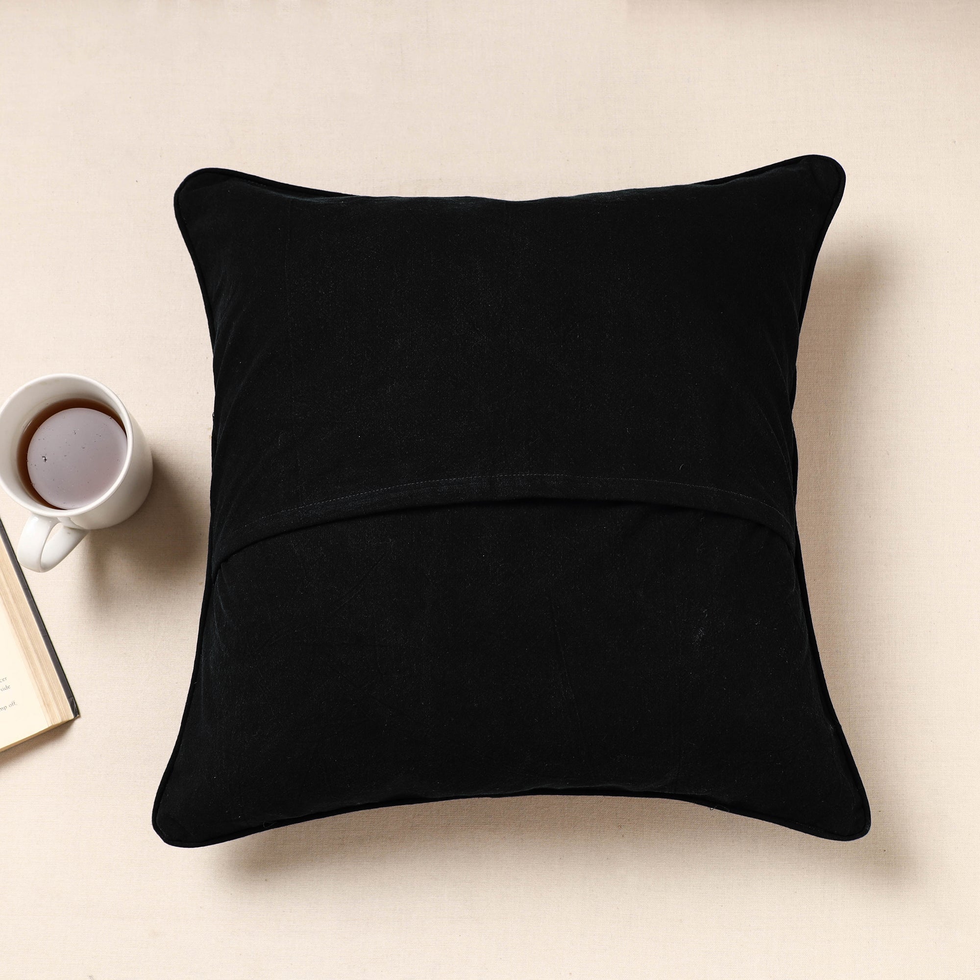 Black - Kala Raksha Rabari Bakhiya Hand Embroidered Pure Cotton Cushion Cover (16 x 16 in) - view 3