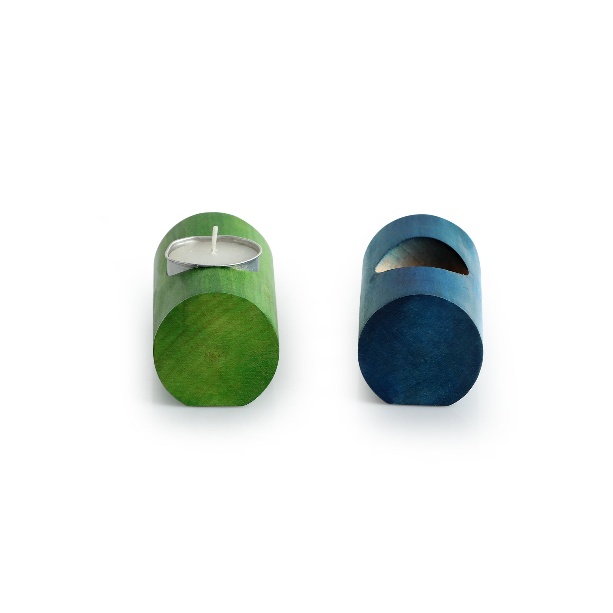 EXCLUSIVELANE 'Jugnu Drum' Wooden Tea Light Holder (Set of 2) - view 3