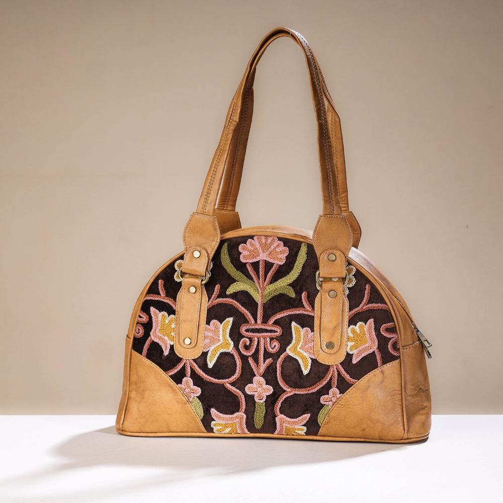 ITOKRI CRAFTS INITIATIVE Black - Original Crewel Hand Embroidered Leather Hand Bag