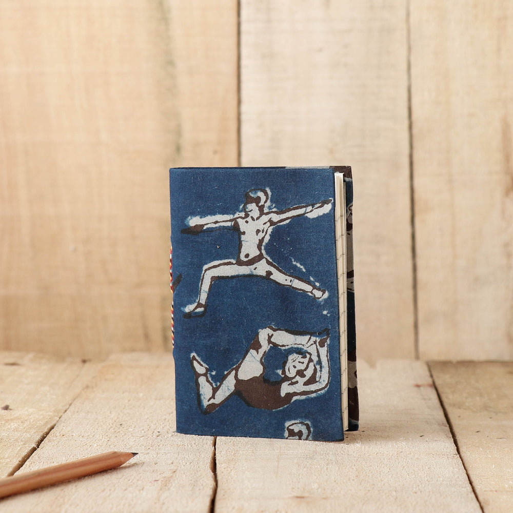 BINDAAS UNLIMITED Blue - Art Block Print Fabric Cover Handmade Paper Notebook (5 x 3.5 in)