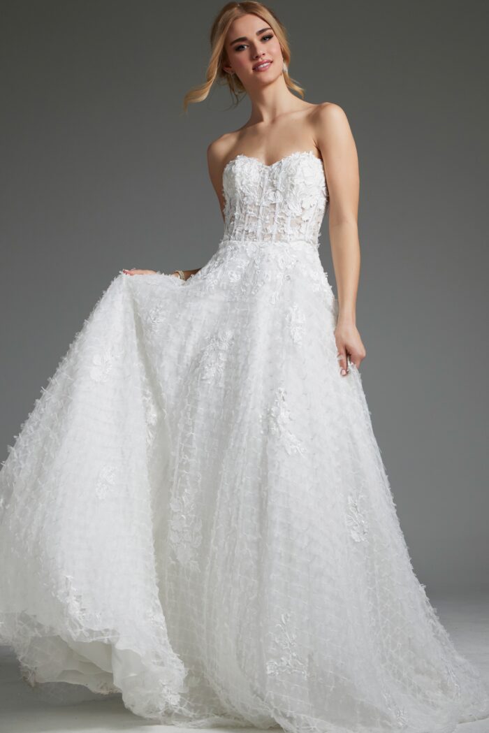Jovani JB07165 A Line Corset Bridal Long Wedding Dress