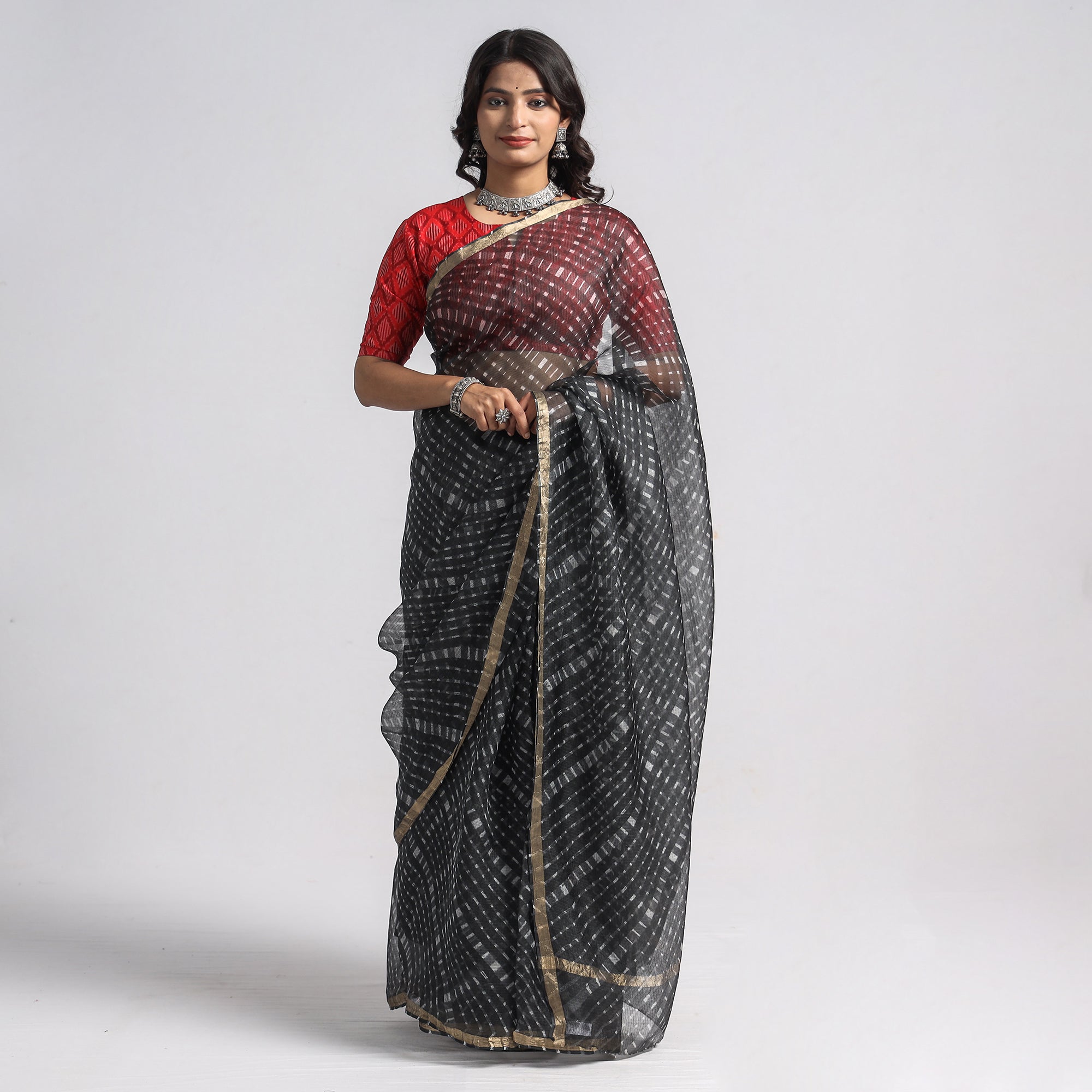 LEHARIYA BY BADSHAH MIYAN Black - Leheriya Tie-Dye Mothra Kota Doria Silk Saree