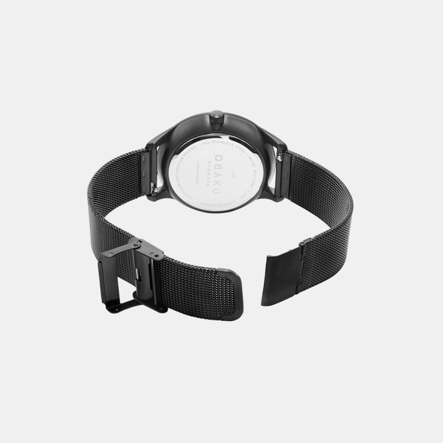 Obaku Ask Charcoal Men Quartz Black Dial Analog Stainless Steel Watch V249GMBBMB - view 2